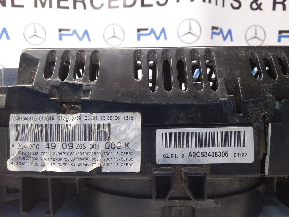 MERCEDES C-CLASS SPEEDOMETER INSTRUMENT CLUSTER W204 A2049004909 FM0060 2013