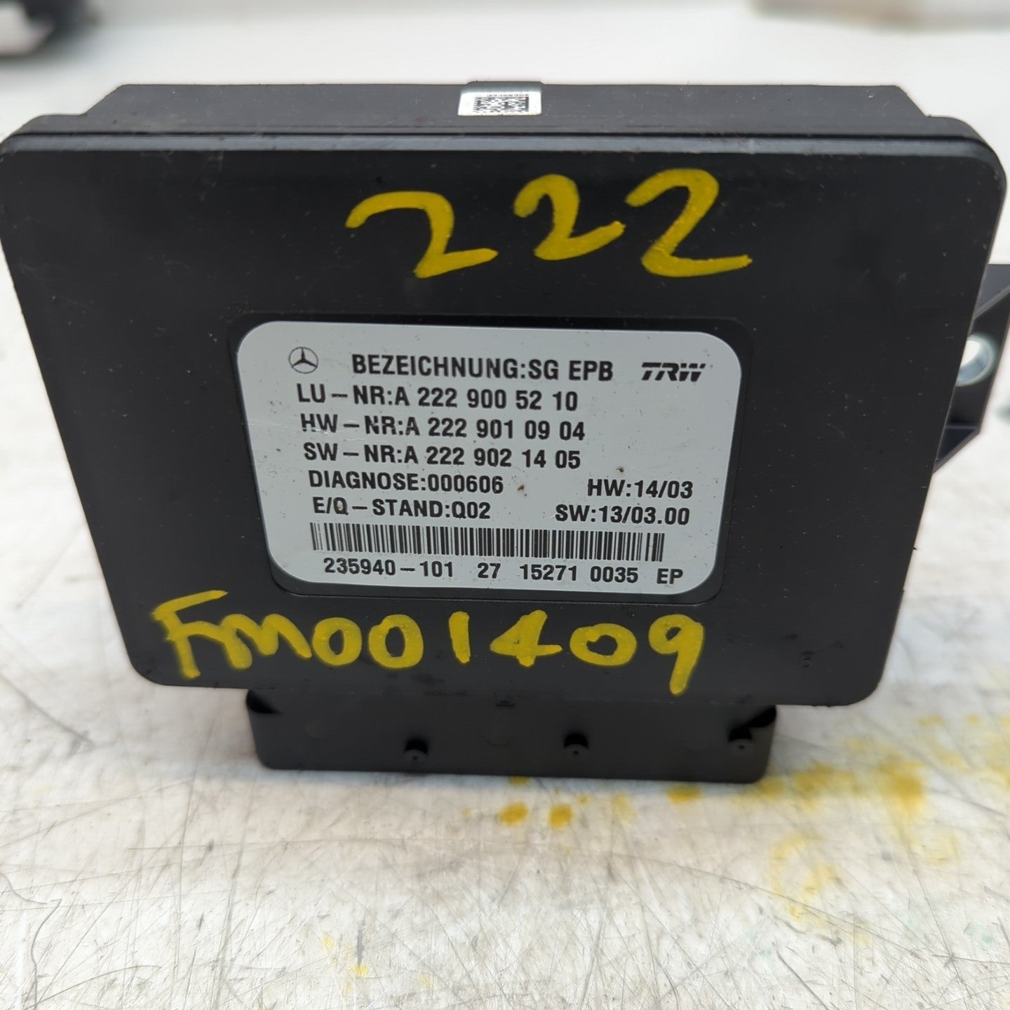 MERCEDES S-CLASS PARKING BRAKE CONTROL UNIT W222 A2229005210 FM001409