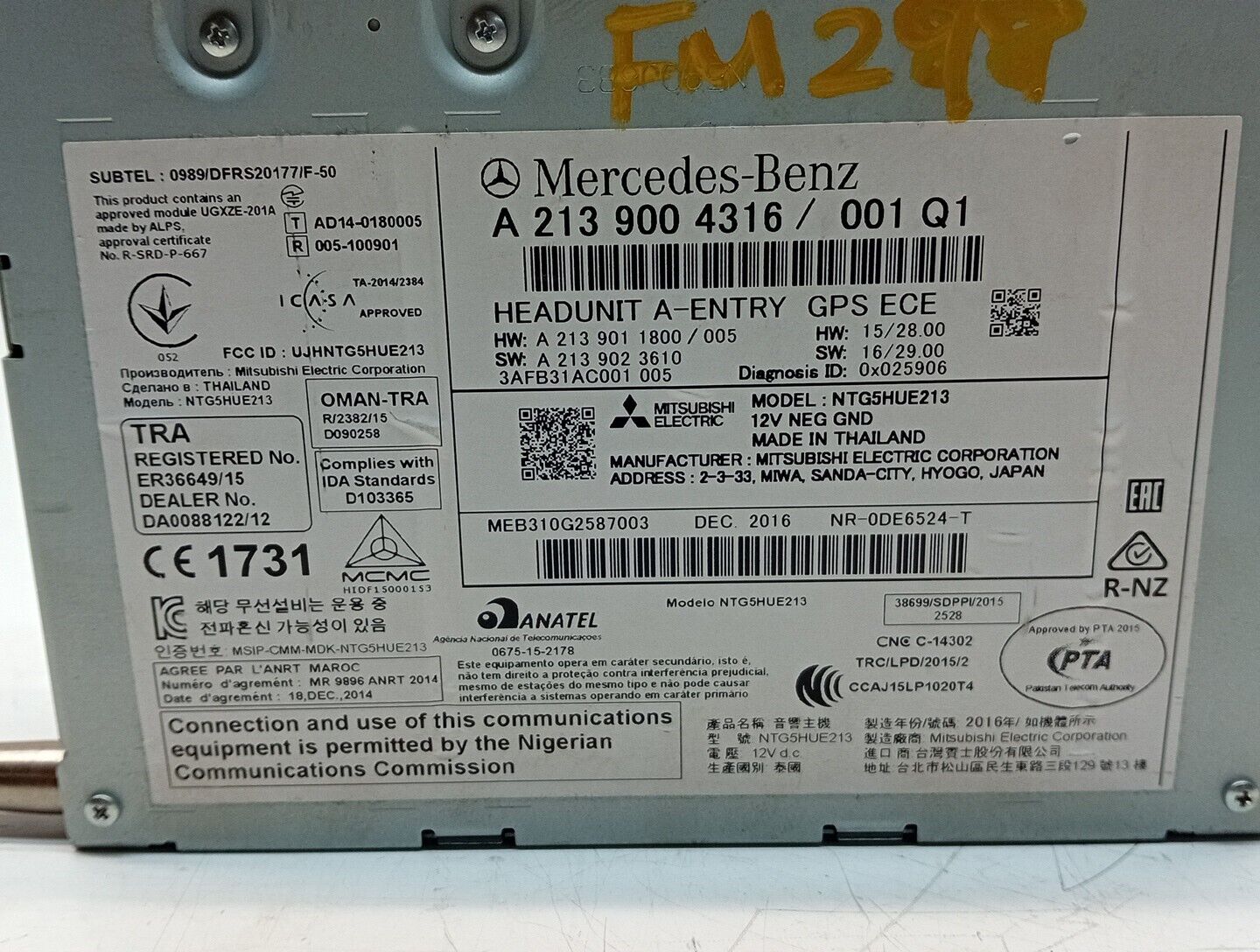 MERCEDES - BENZ E - CLASS W213 2017 RADIO SAT NAV HEAD UNIT  A2139004316 FM00298
