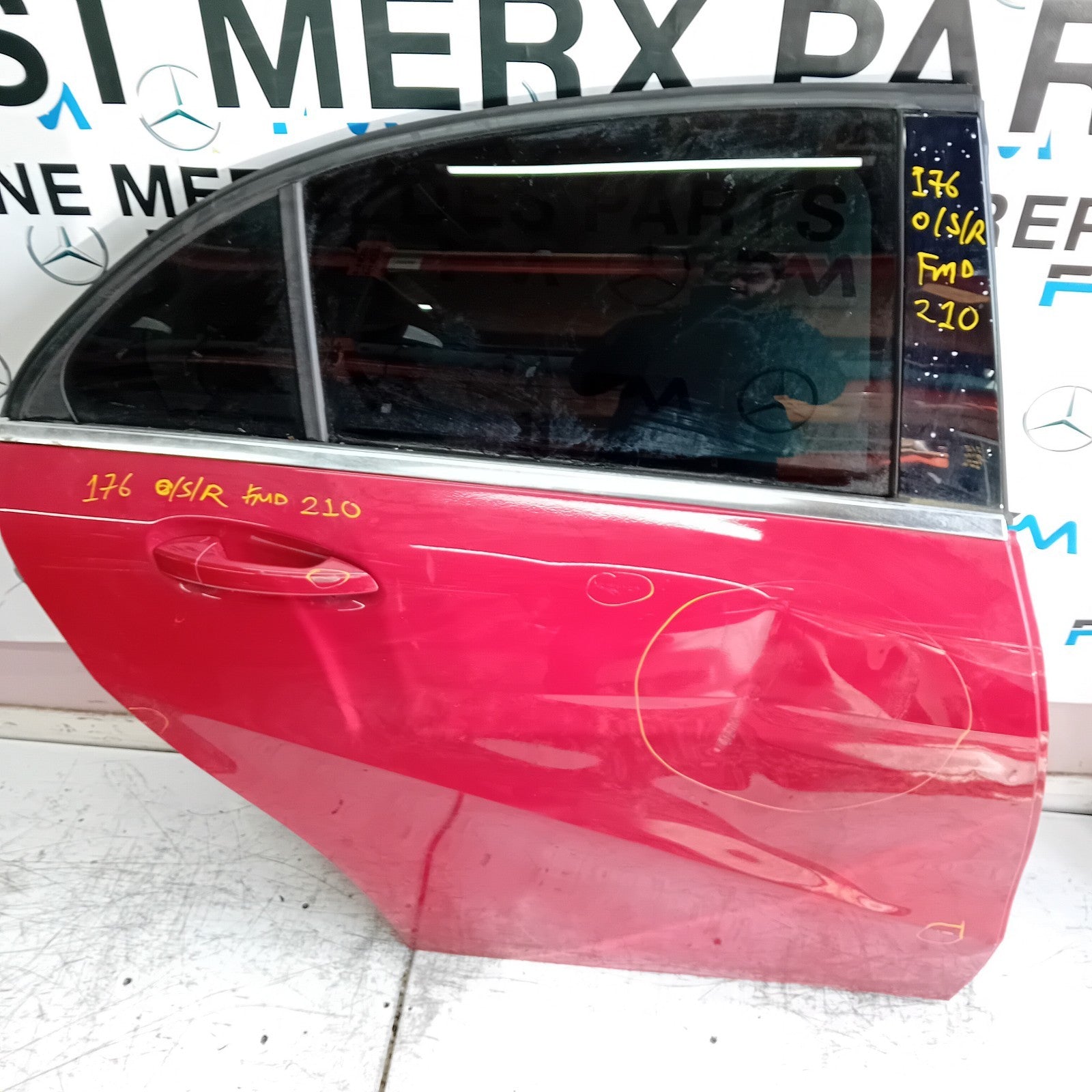 MERCEDES A-CLASS W176 DRIVER REAR DOOR OSR RED 2012- 2018 COMPLETE FMD210
