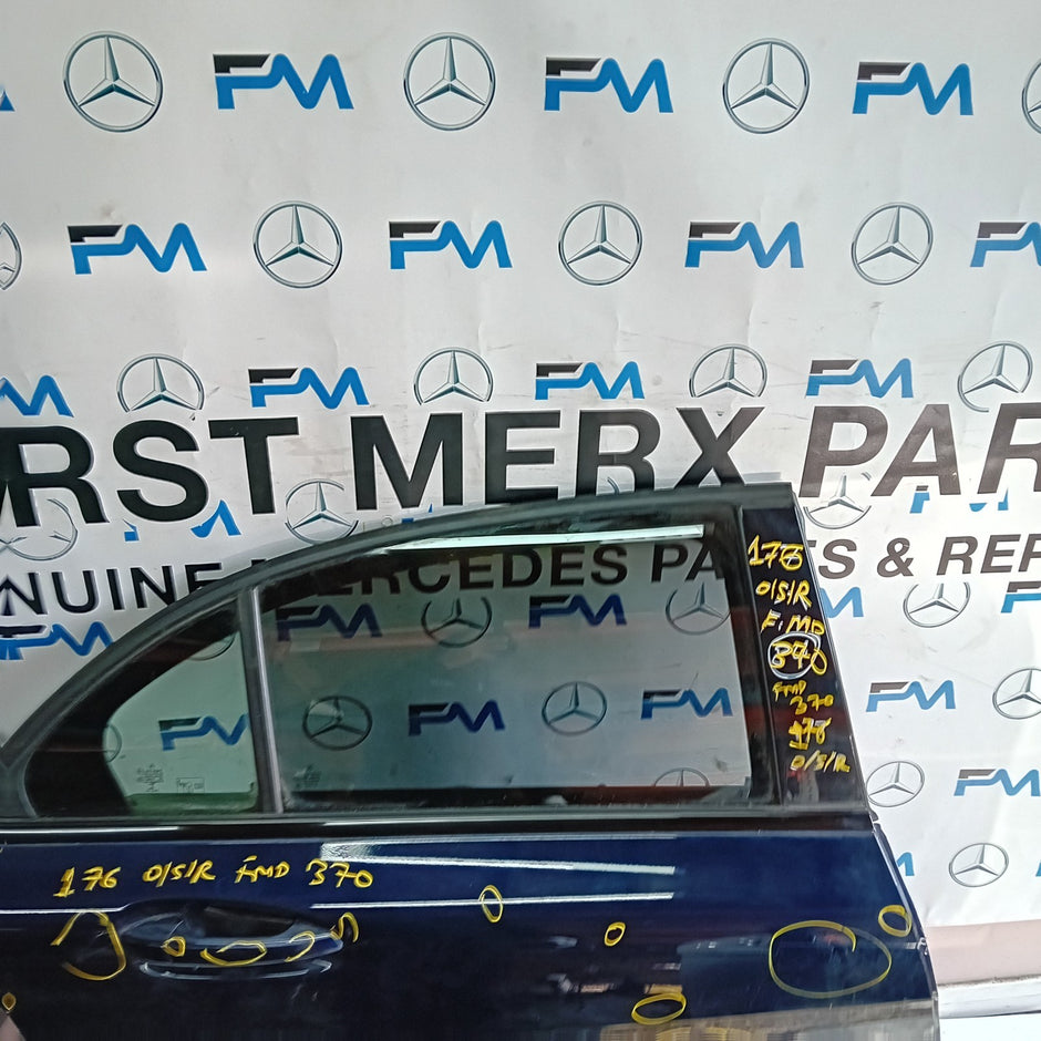 MERCEDES BENZ A-CLASS W176 DRIVER REAR DOOR OSR BLUE 2012-18 COMPLETE FMD370