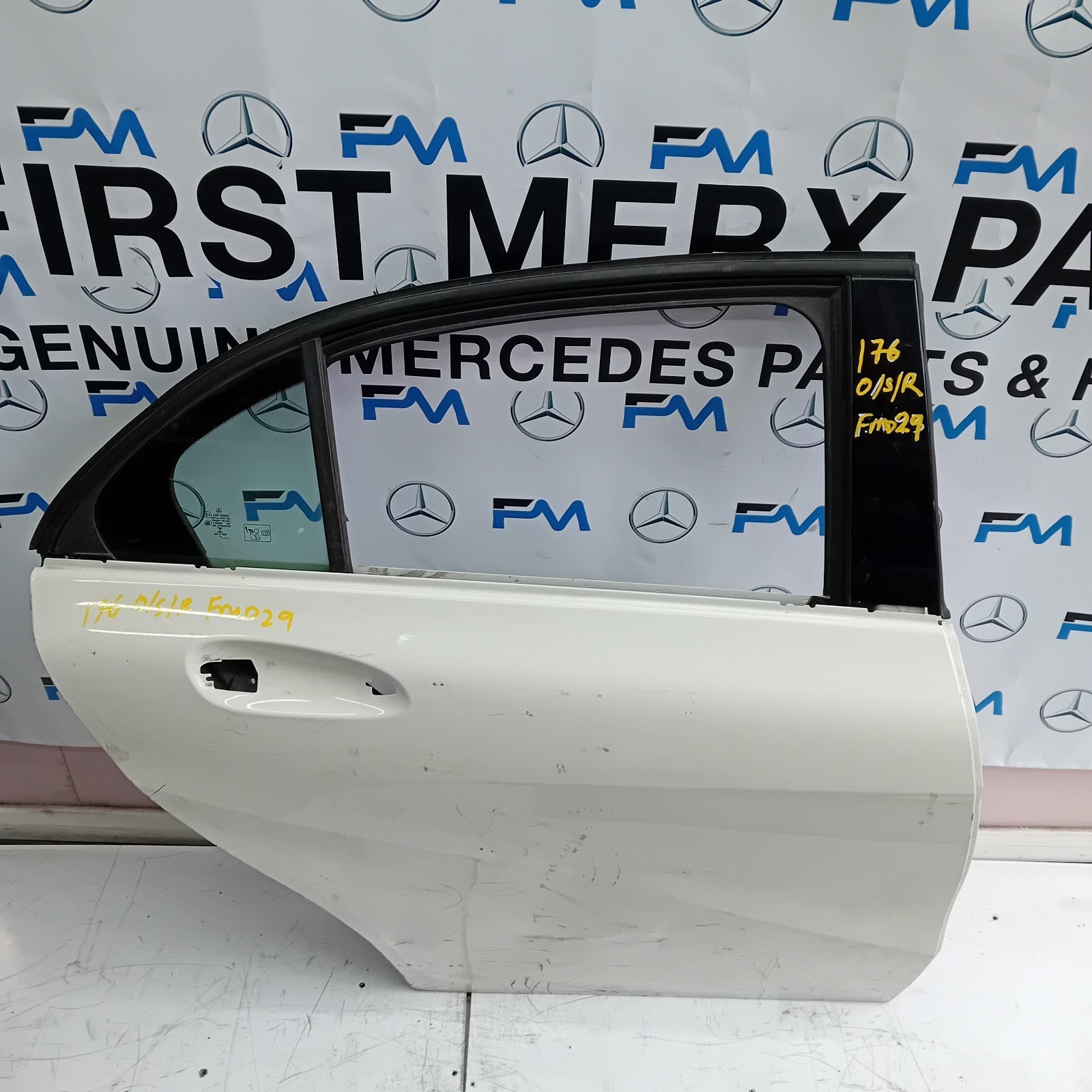 MERCEDES BENZ A-CLASS W176 DRIVER SIDE REAR DOOR O/S/R INCOMPLETE WHITE FMD29 