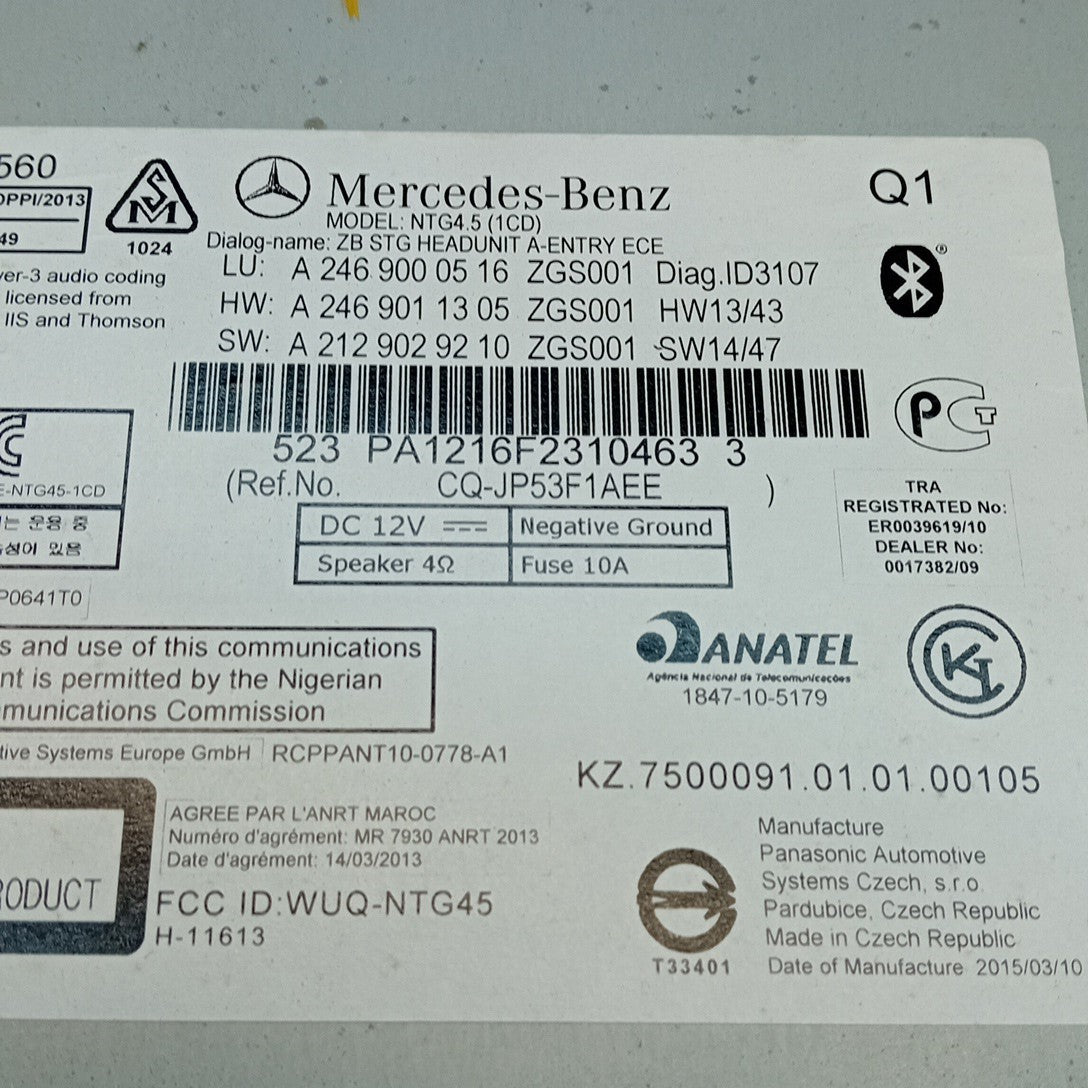 MERCEDES B-CLASS W246 STEREO SAT NAV SYSTEM A2469000516 2012-2019 FM001511