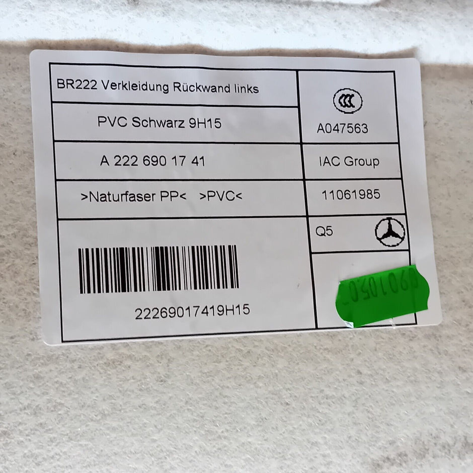2014-2017 MERCEDES W222 REAR LEFTDRIVER SIDE QUARTER PANEL COVER TRIM 2226901741