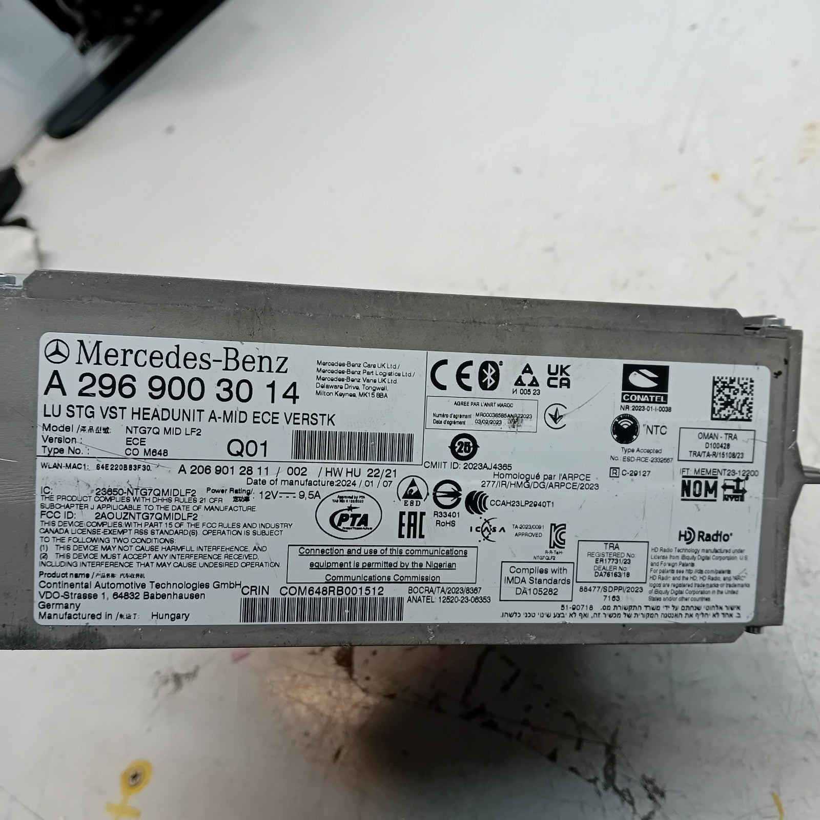 MERCEDES BENZ C CLASS W206 HEAD UNIT A MID ECE VERSTK A2969003014 FM001204