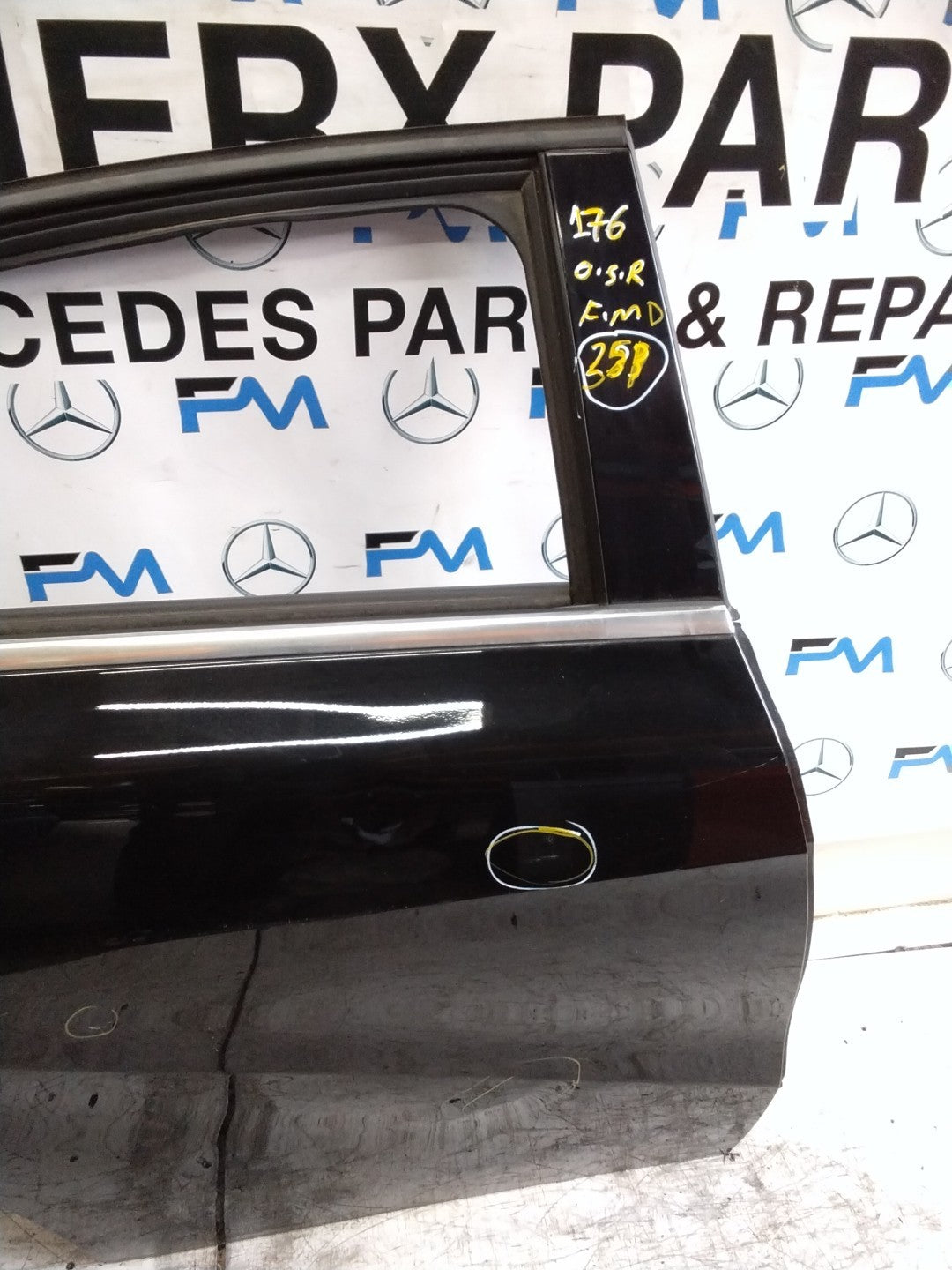 MERCEDES A-CLASS W176 DRIVER REAR DOOR OSR BLACK 2012-18 COMPLETE FMD351