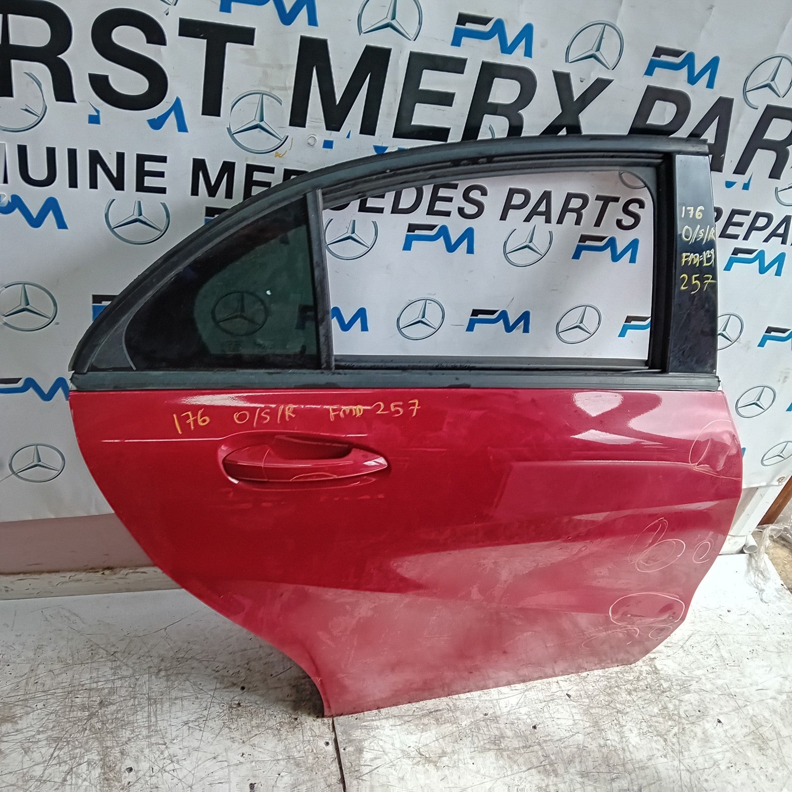 MERCEDES BENZ  A-CLASS W176 DRIVER REAR DOOR OSR RED 2012-18 COMPLETE FMD257