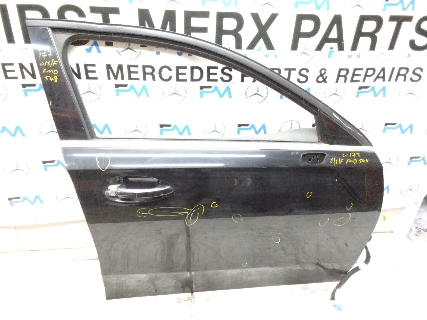 MERCEDES BENZ  A-CLASS W177  DRIVER FRONT DOOR OSF BLACK 2018-22 FMD548