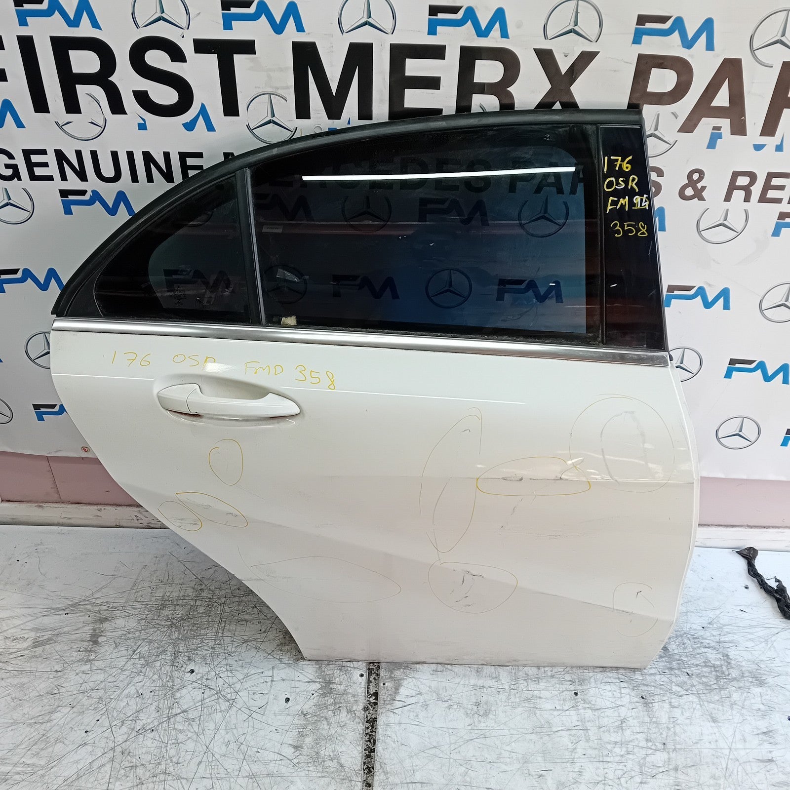 MERCEDES A-CLASS W176 DRIVER REAR DOOR OSR 2012-18 WHITE COMPLETE FMD358