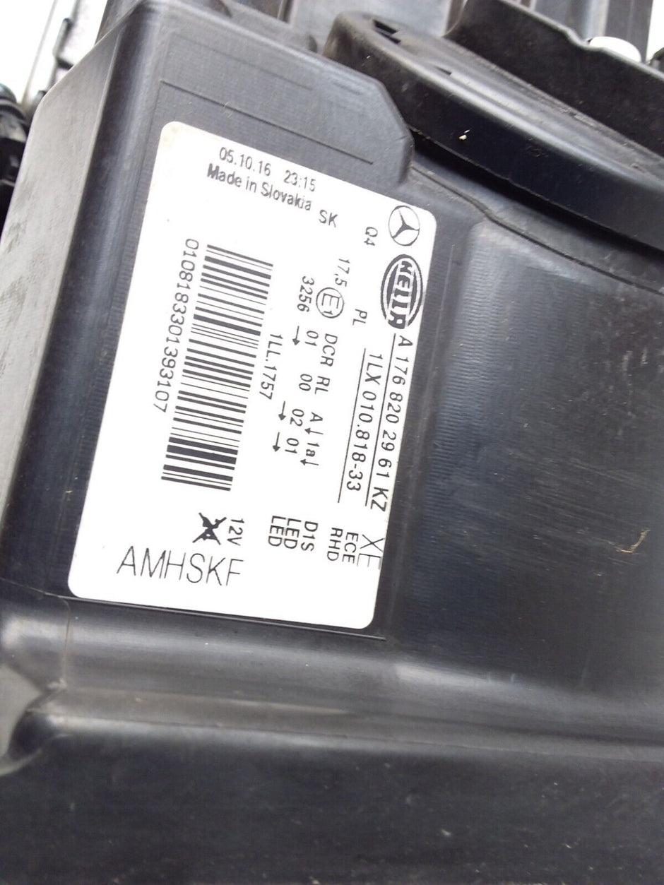 2016 MERCEDES A-CLASS W176 HEADLIGHT PASSENGER NS A1768202961 FMH114 (Damaged)