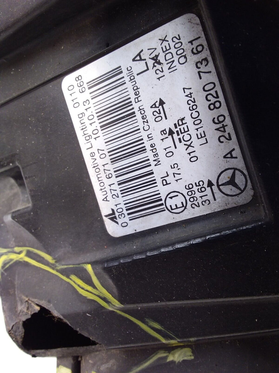 2013 MERCEDES B-CLASS W246 HEADLIGHT PASSENGER NS A2468207361 FMH122 (DAMAGED)