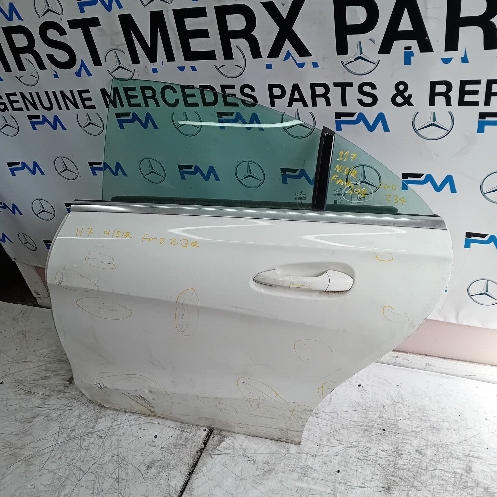 MERCEDES CLA W117 PASSENGER REAR DOOR NSR WHITE 2013-19 COMPLETE FMD234