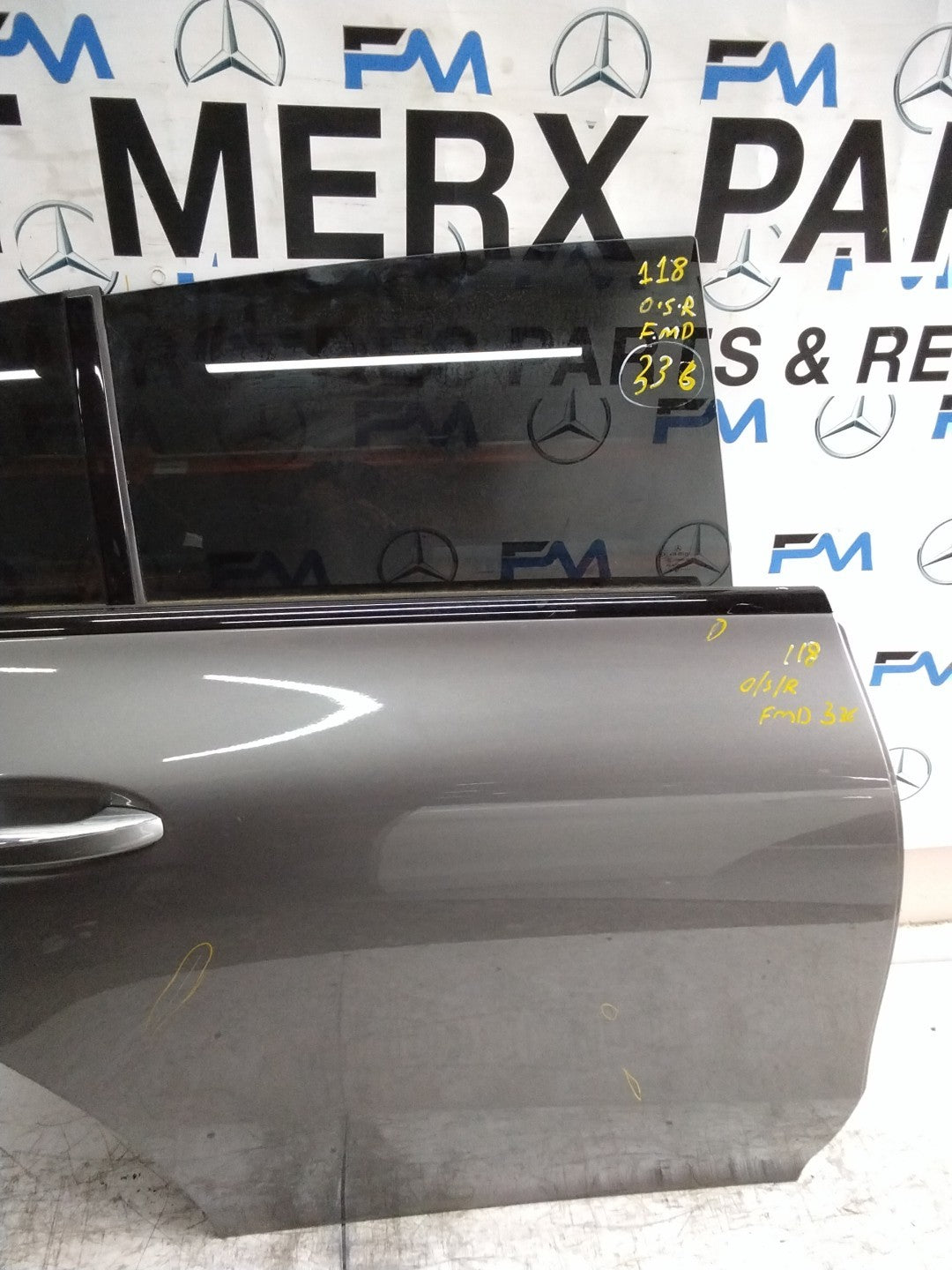 MERCEDES CLA W118 DRIVER REAR DOOR OSR GREY 2019 ON COMPLETE FMD336