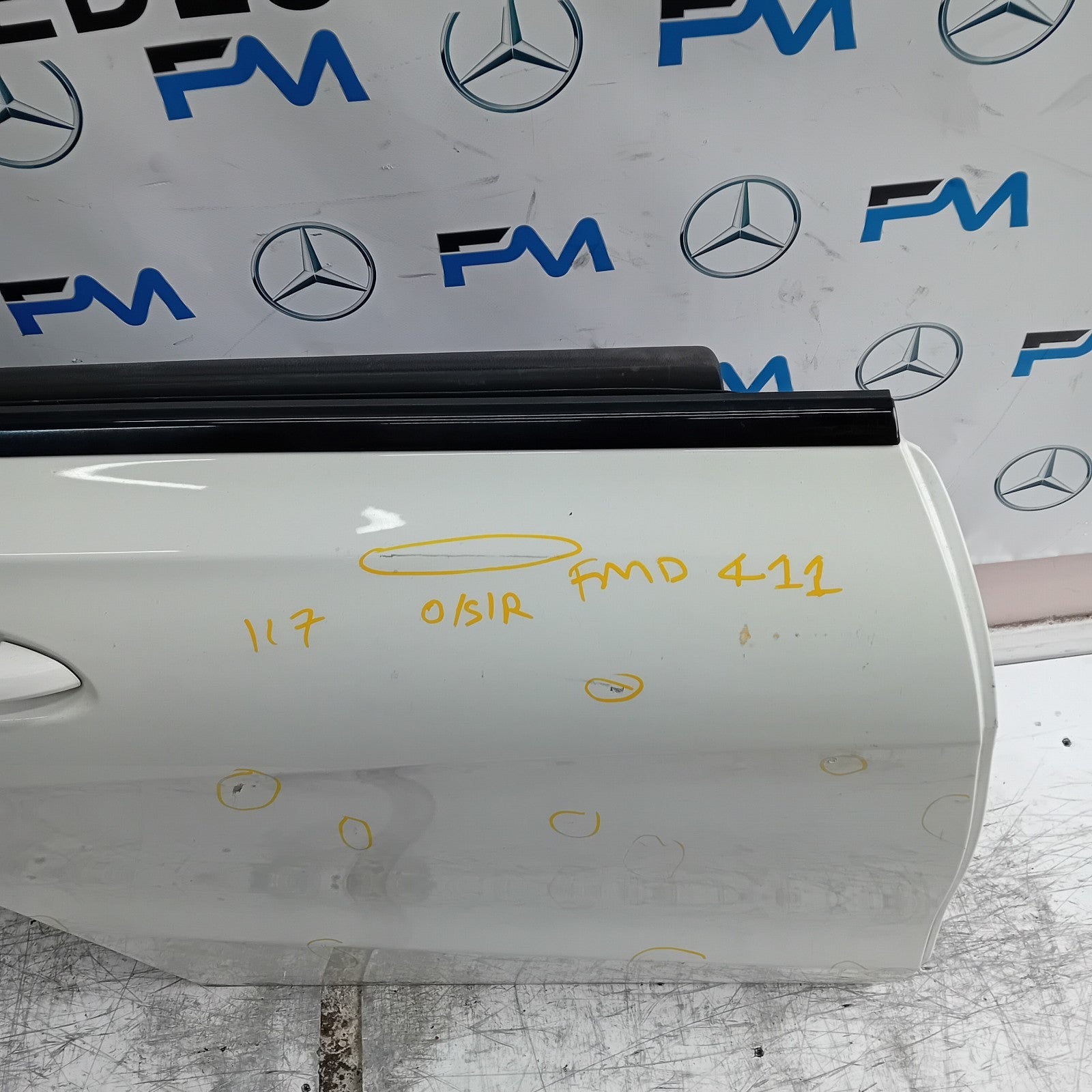 MERCEDES BENZ CLA W117 DRIVER REAR DOOR OSR 2013-19 WHITE COMPLETE FMD411