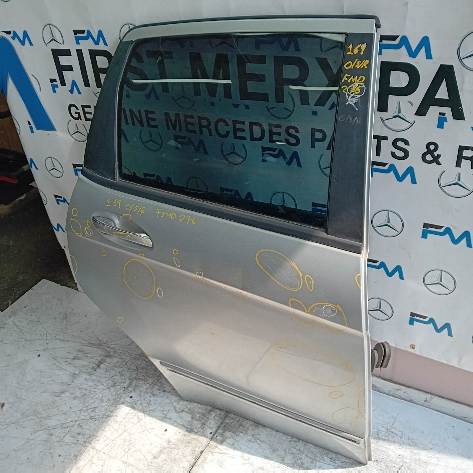 MERCEDES A-CLASS W169 DRIVER REAR DOOR OSR 2004-12 SILVER COMPLETE FMD276