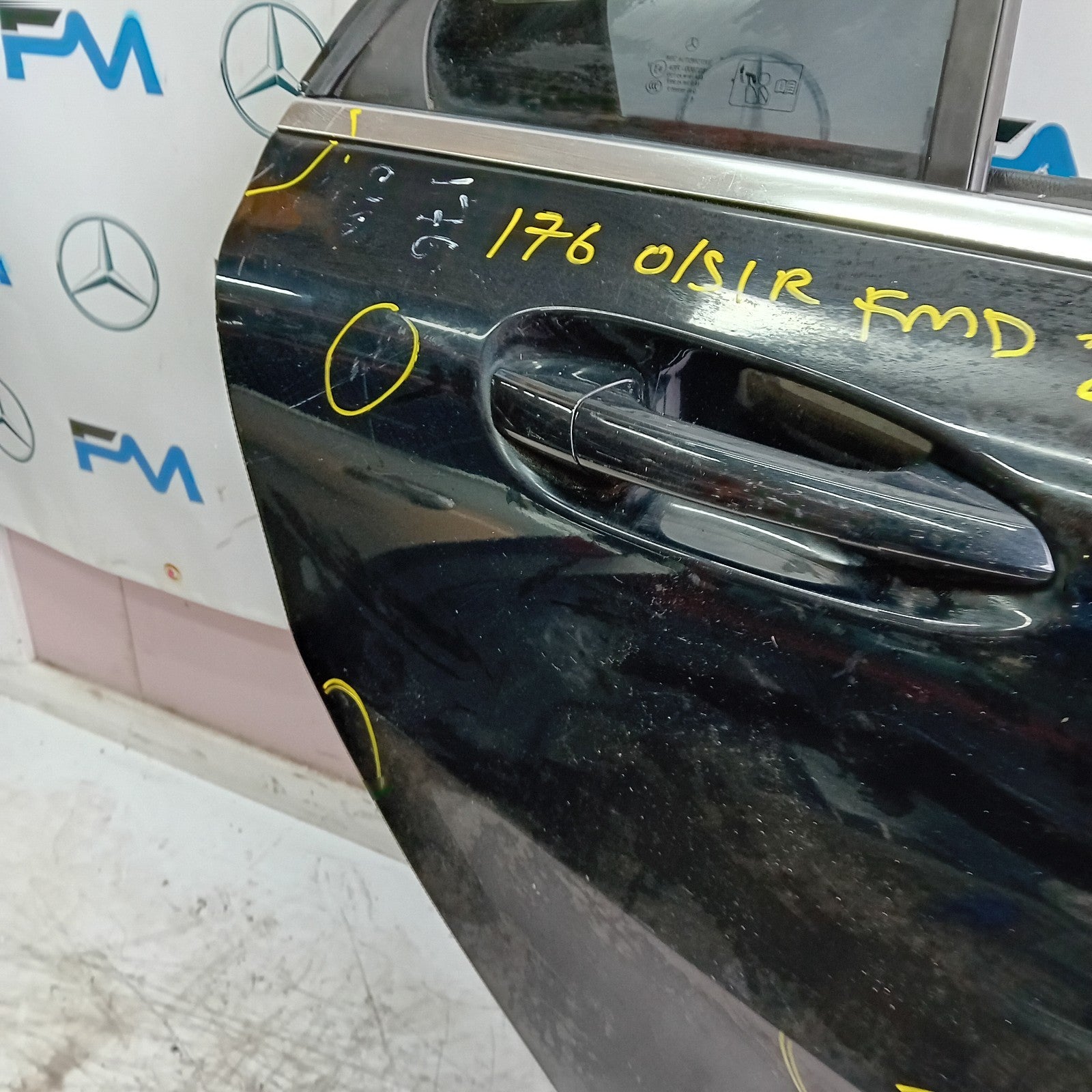 MERCEDES A-CLASS W176 DRIVER REAR DOOR OSR BLACK 2012-18 COMPLETE FMD243