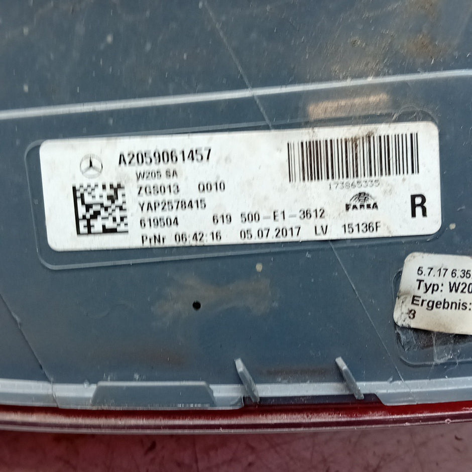 MERCEDES BENZ C-CLASS W205 DRIVER REAR TAIL LIGHT OS  2015 A2059061457 FMT321