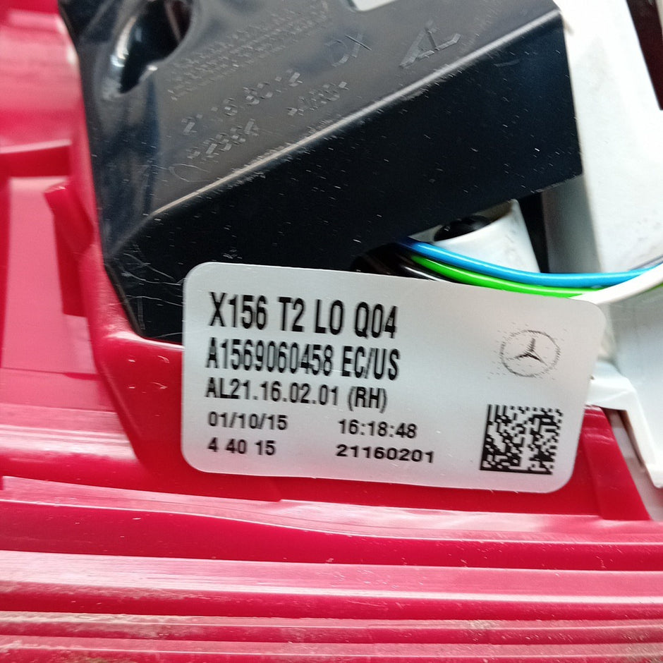 MERCEDES GLA X156 DRIVER RIGHT  REAR INNER TAIL LIGHT A1569060458 2015 FMT286
