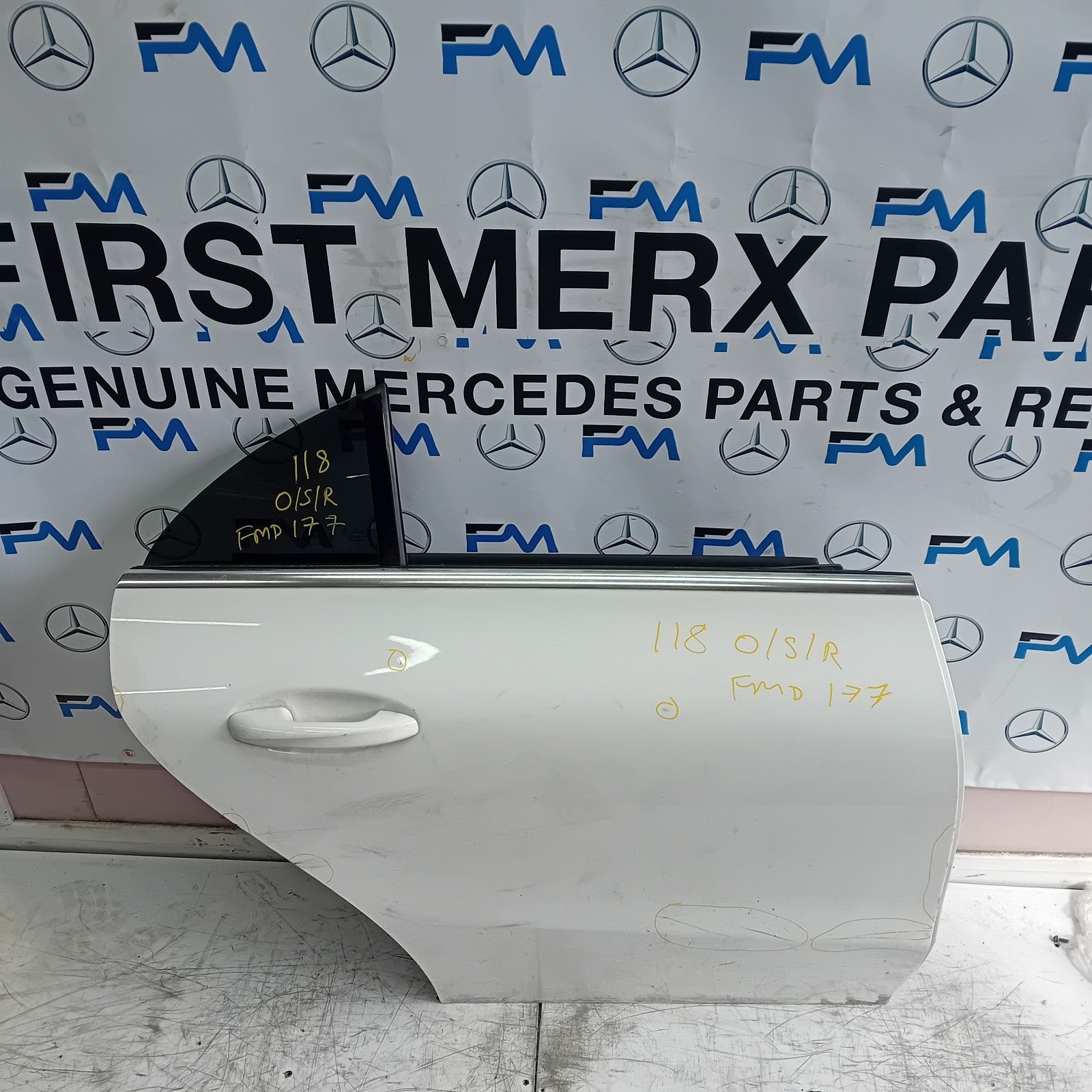 MERCEDES BENZ W118 CLA DRIVER SIDE REAR DOOR OSR WHITE 2019 ON COMPLETE FMD177