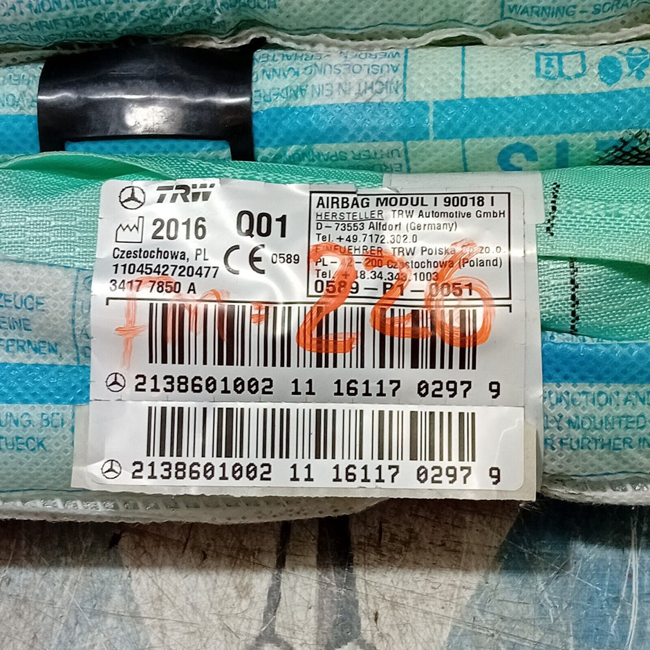 MERCEDES BENZ E-CLASS AIR ROOF BAG CURTAIN O/S 2020 W213 2138601002 FM226