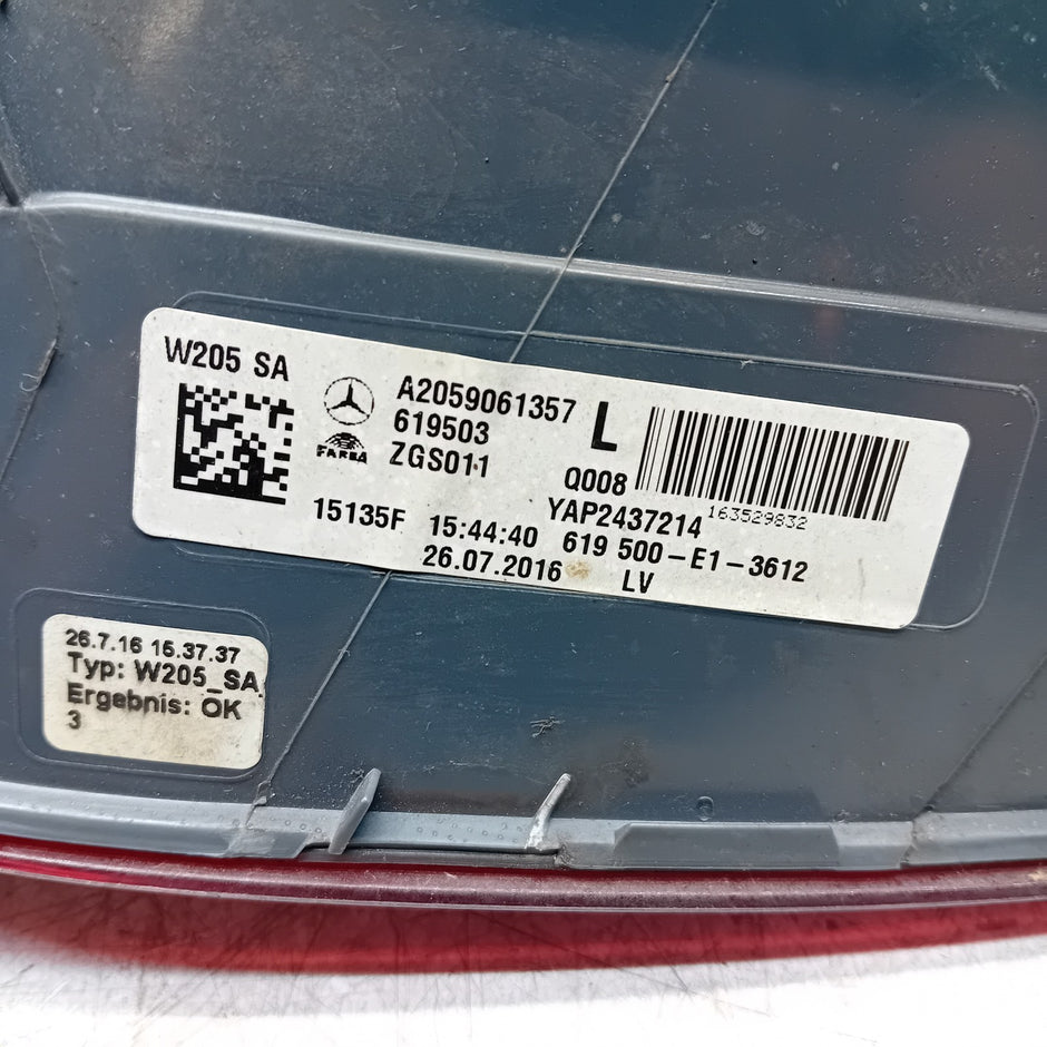 MERCEDES C-CLASS W205 DRIVER SIDE RIGHT REAR TAIL LIGHT 2014 A2059061357 FMT311