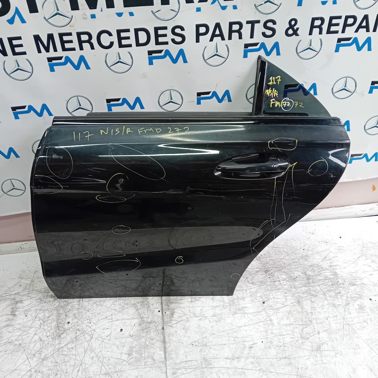 MERCEDES BENZ CLA W117 PASSENGER REAR DOOR NSR 2013-19 BLACK COMPLETE FMD272