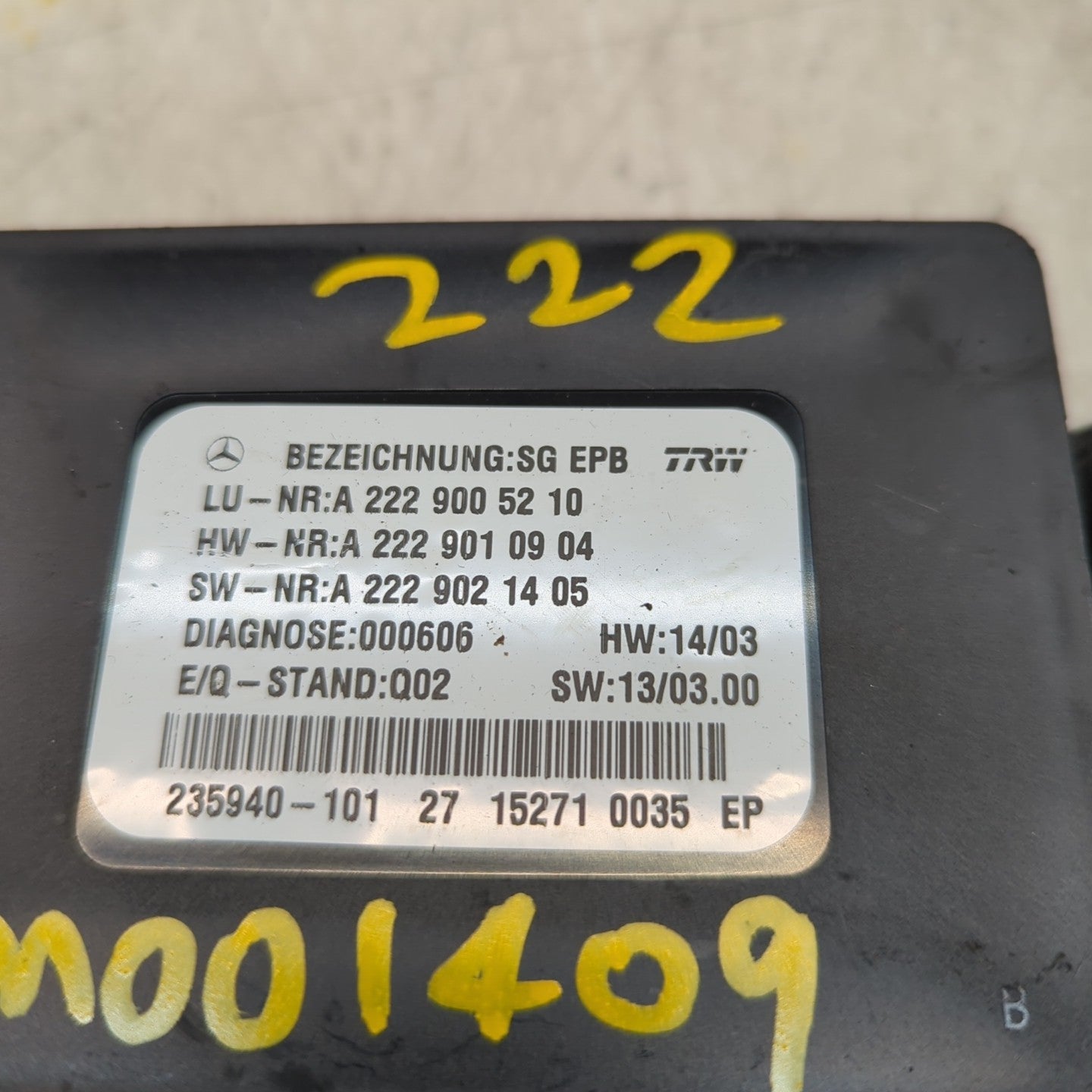 MERCEDES S-CLASS PARKING BRAKE CONTROL UNIT W222 A2229005210 FM001409