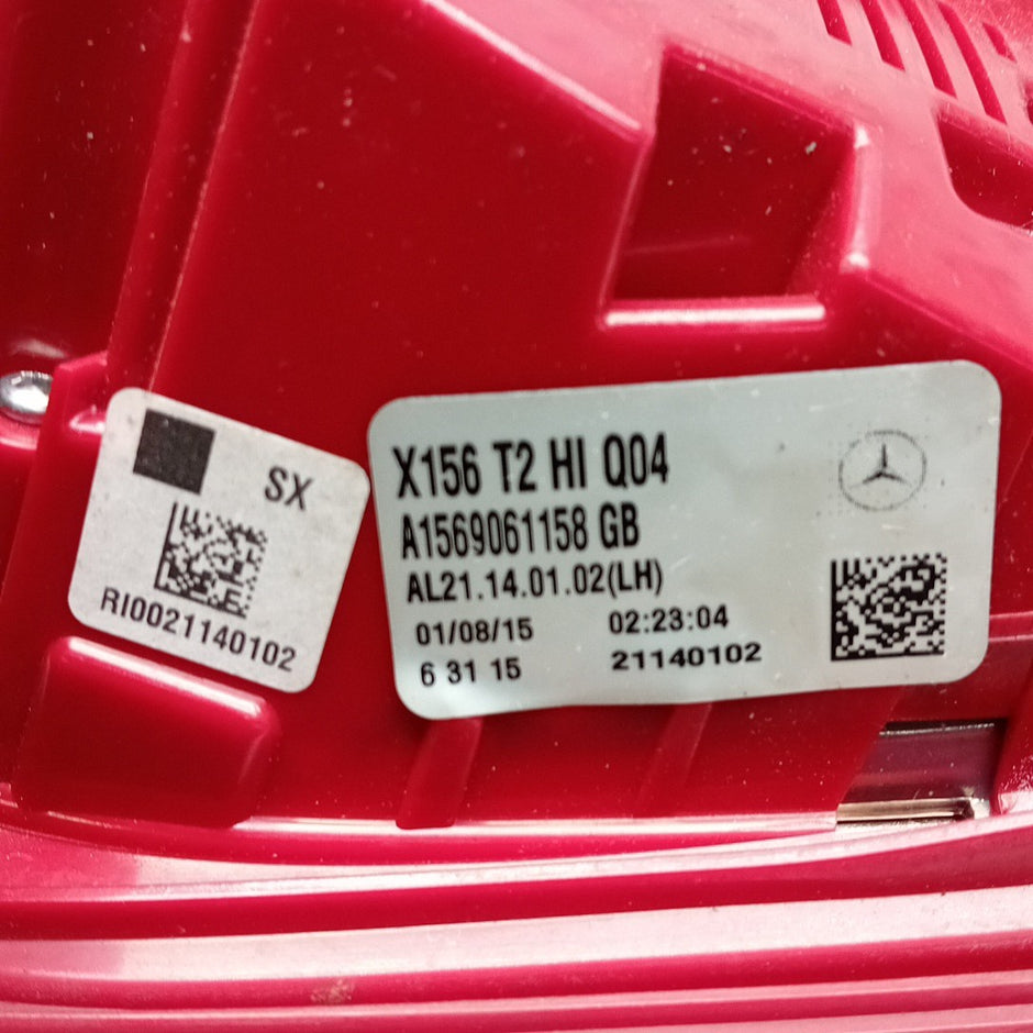 MERCEDES GLA X156 PASSENGER LEFT  REAR INNER TAIL LIGHT A1569061158 2015 FMT287