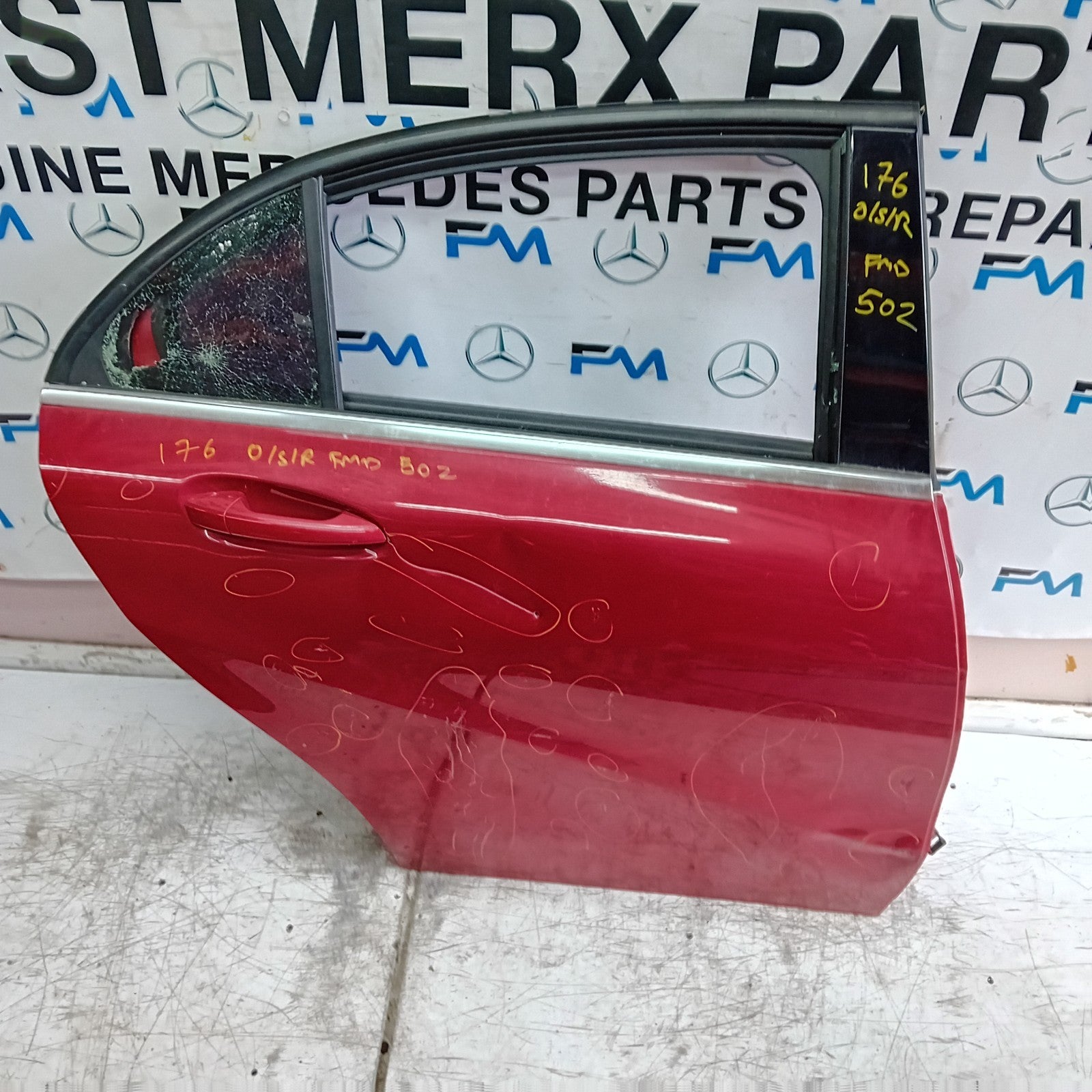 MERCEDES A-CLASS W176 DRIVER REAR DOOR OSR 2015 RED COMPLETE FMD502