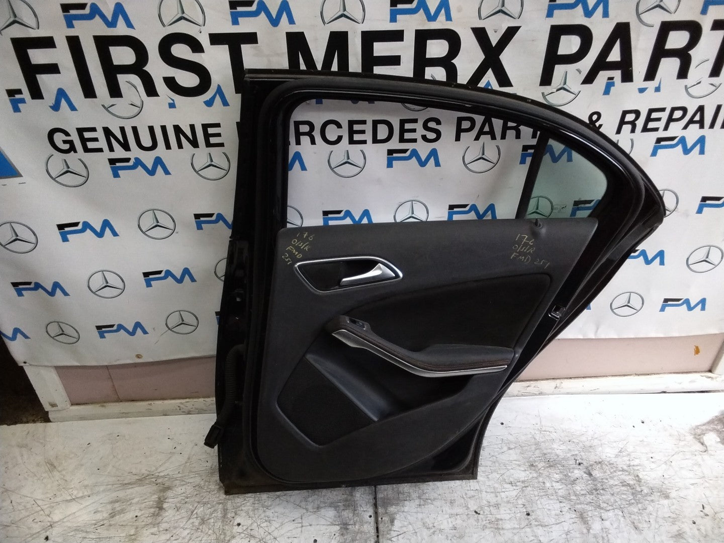 MERCEDES A-CLASS W176 DRIVER REAR DOOR OSR BLACK 2012-18 COMPLETE FMD351
