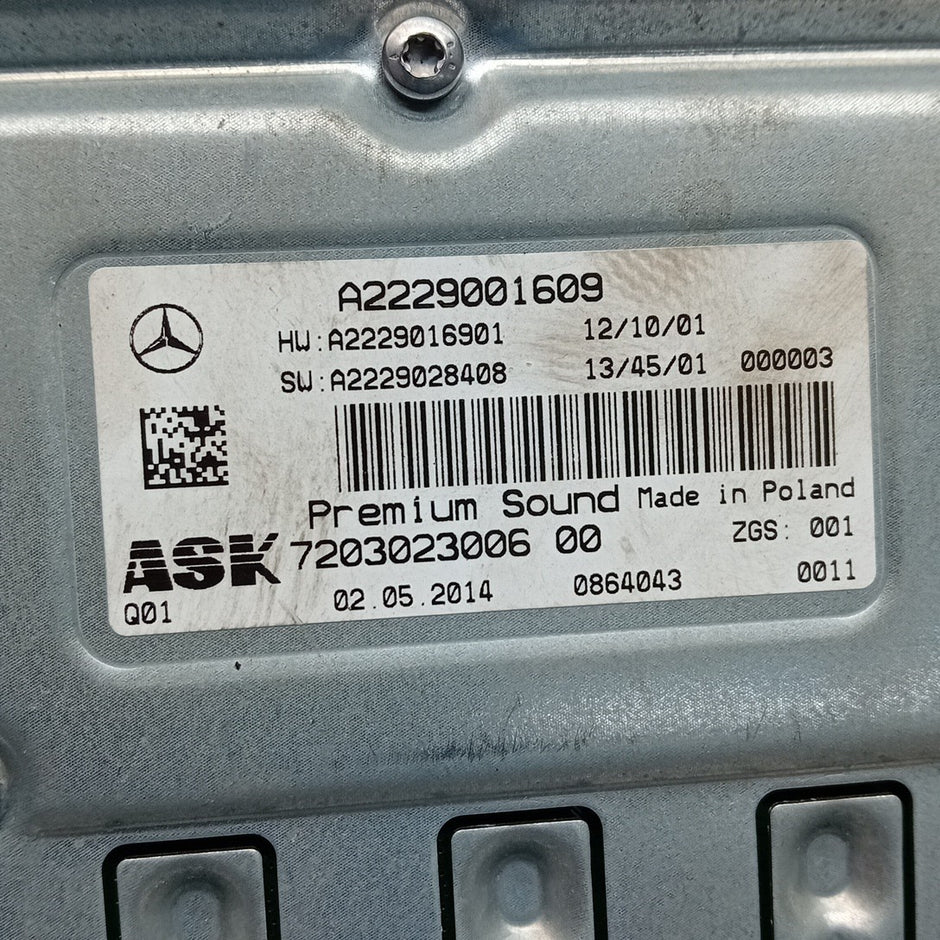 MERCEDES BENZ S-CLASS W222 PREMIUM SOUND SYSTEM AMPLIFIER A2229001609 FM001267