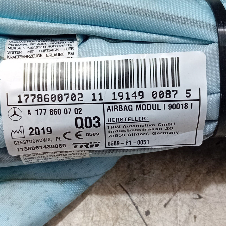 2018-23 MERCEDES A CLASS W177 CURTAIN AIRBAG PASSENGER SIDE LEFT A1778600702