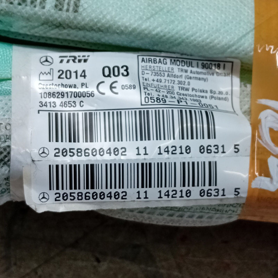 MERCEDES C-CLASS W205  SALOON 16/23 LEFT N/S CURTAIN AIRBAG A2058600402 FM104