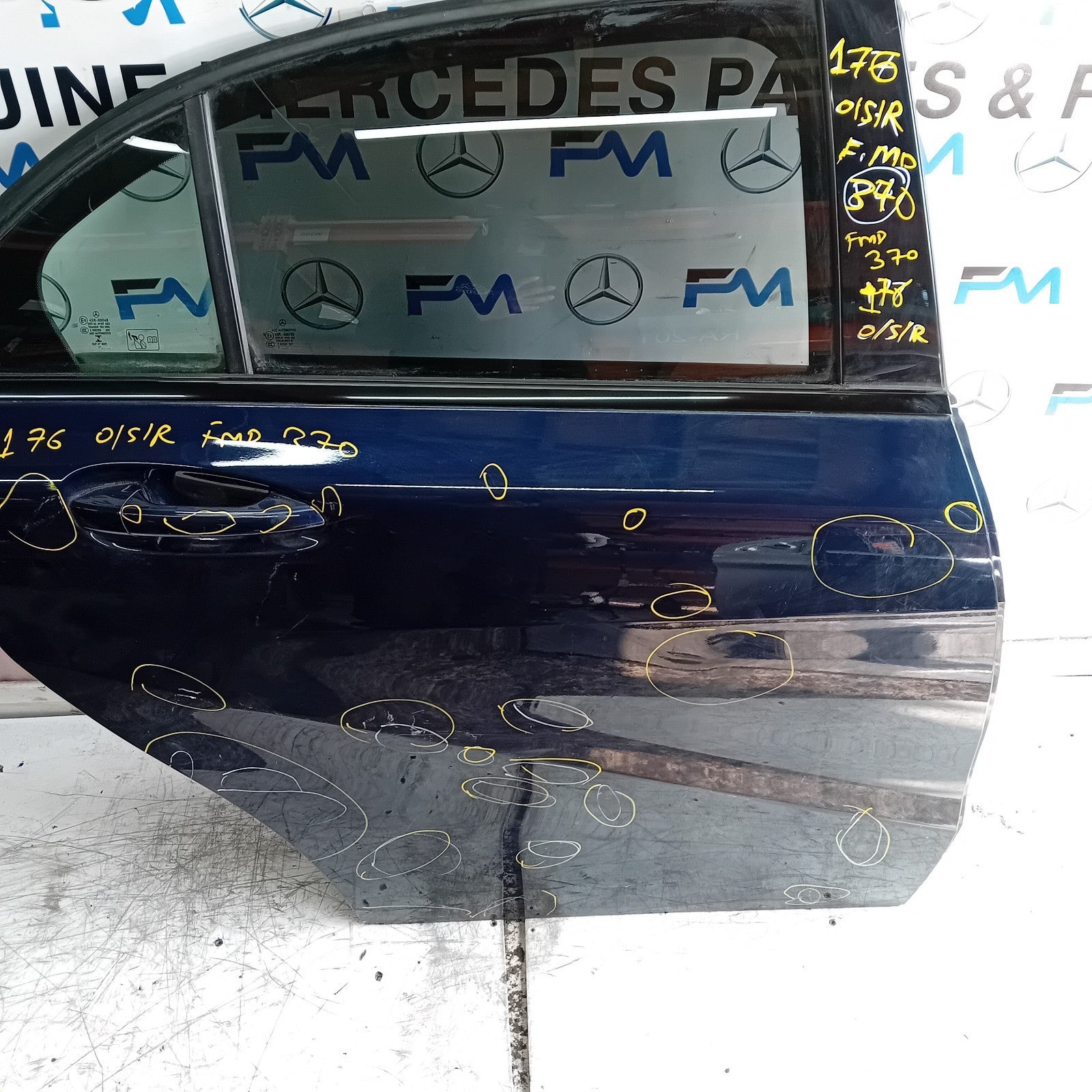 MERCEDES BENZ A-CLASS W176 DRIVER REAR DOOR OSR BLUE 2012-18 COMPLETE FMD370