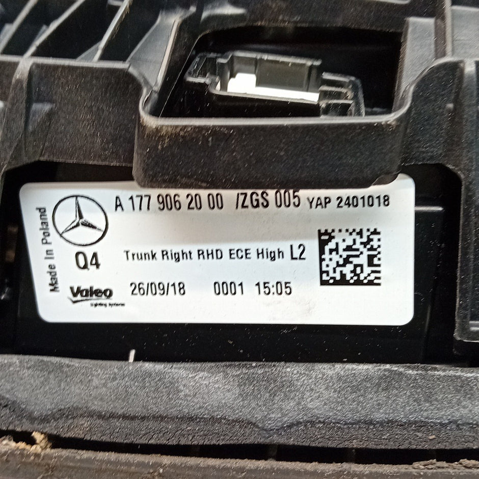 MERCEDES A-CLASS W177 DRIVER RIGHT OS REAR INNER TAIL LIGHT A1779062000 FMT241