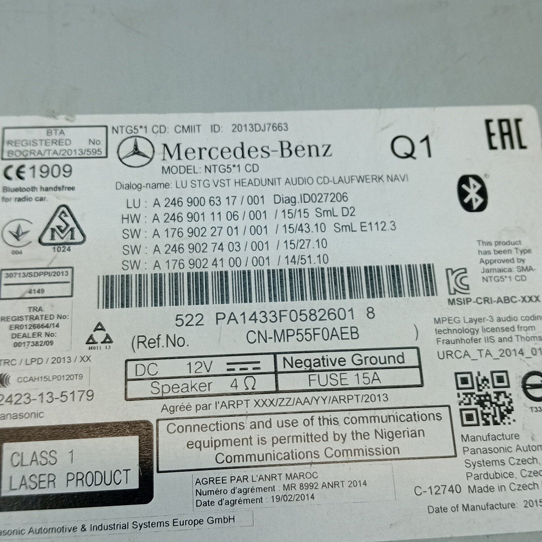 MERCEDES B CLASS W246 STEREO SAT NAV SYSTEM A2469006713 2012-19 FM001392