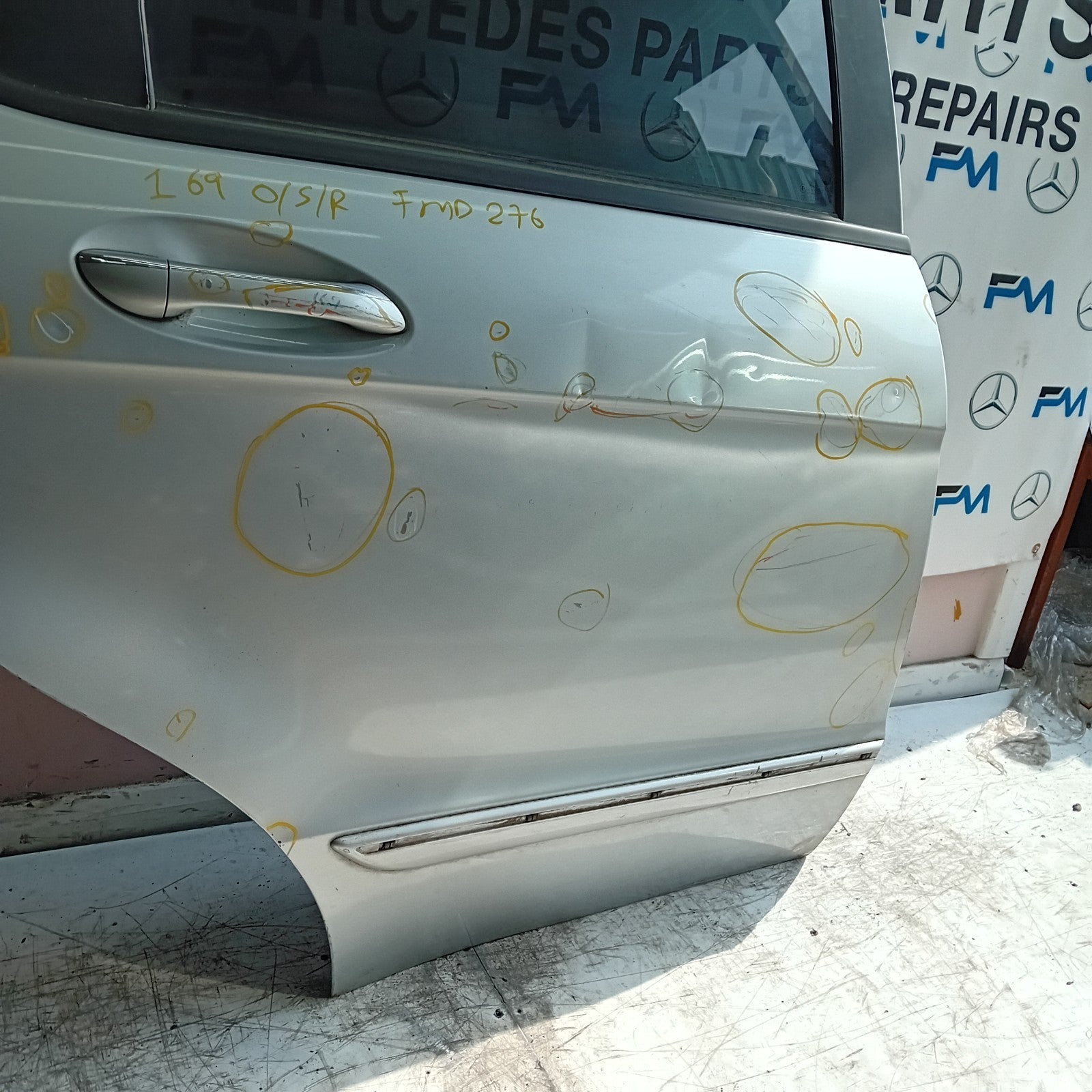 MERCEDES A-CLASS W169 DRIVER REAR DOOR OSR 2004-12 SILVER COMPLETE FMD276