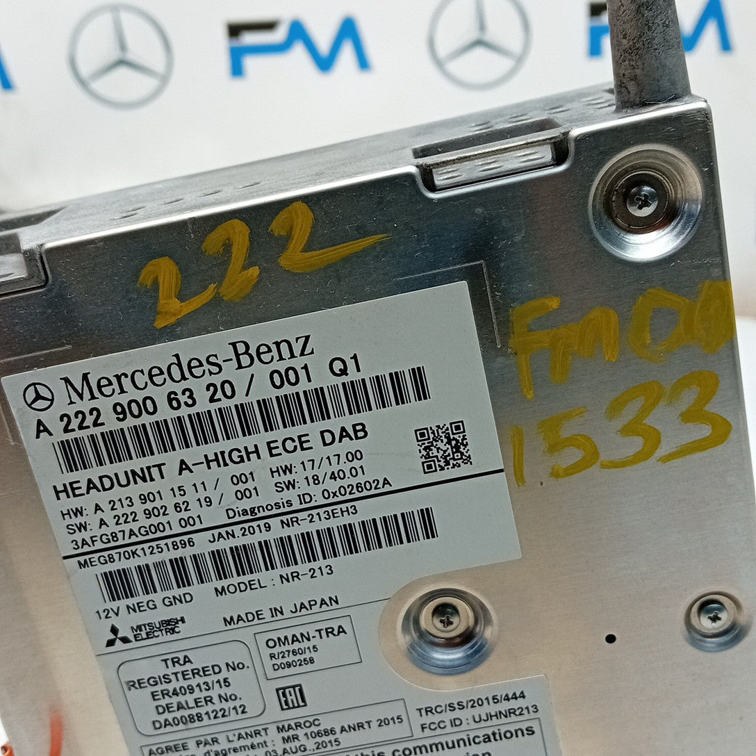 MERCEDES BENZ S CLASS W222 SAT NAV SYSTEM HEADUNIT A2229006320 FM001533
