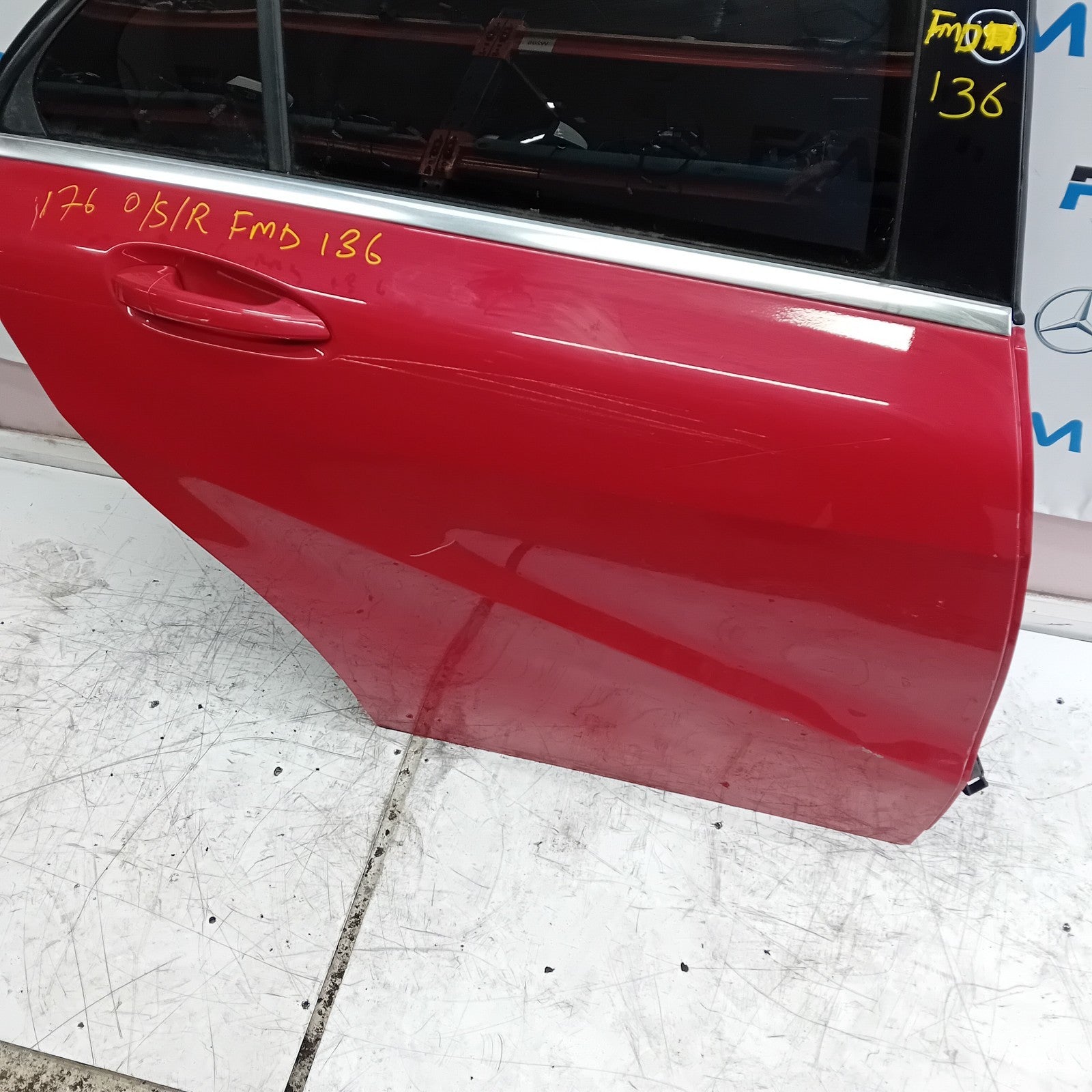 MERCEDES BENZ  A-CLASS W176 DRIVER SIDE REAR DOOR O/S/R RED COMPLETE FMD136