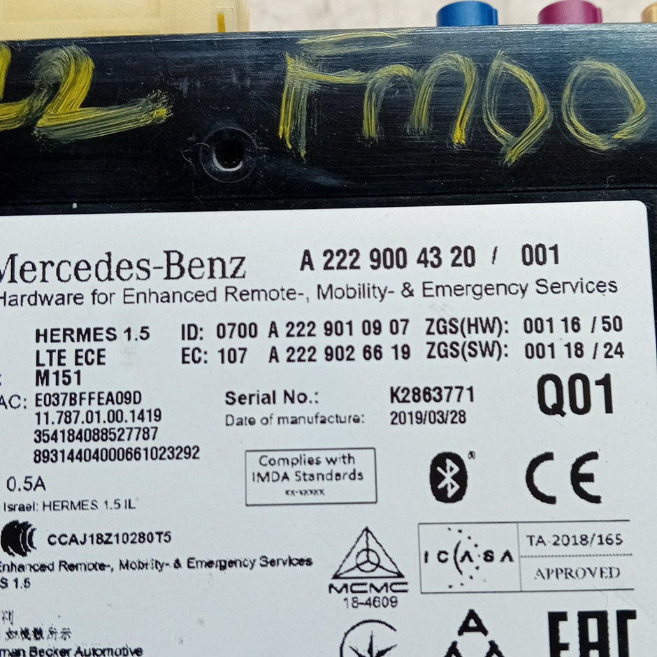 Mercedes S-CLASS W222 Bluetooth Hermes LTE Control  Module A2229004320 FM001531