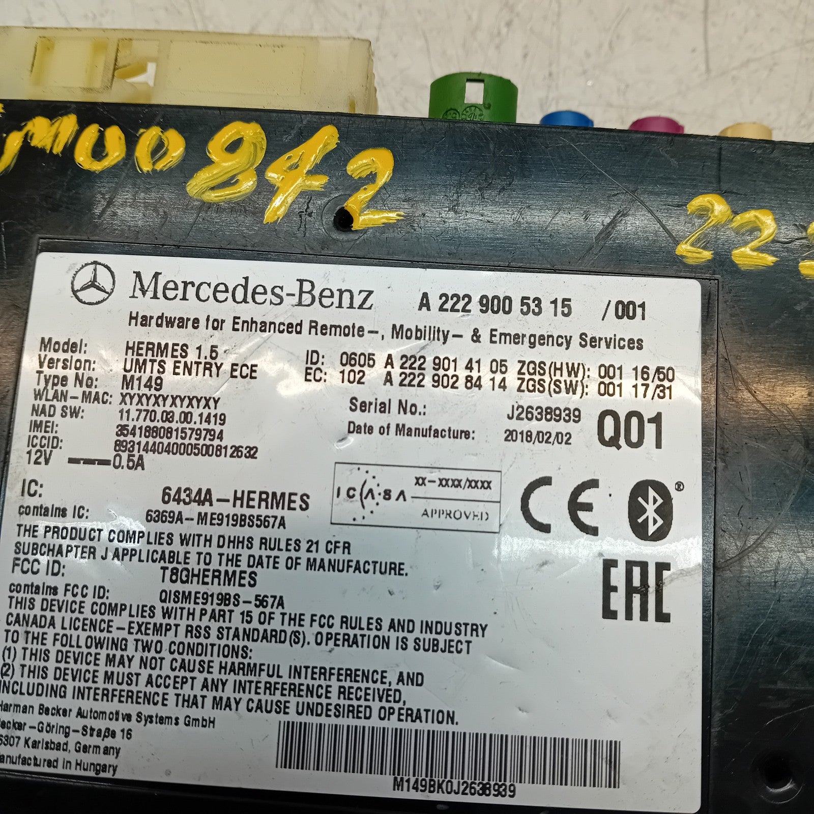 Mercedes W213 Bluetooth Hermes LTE Control Unit Module A2229005315  FM00842
