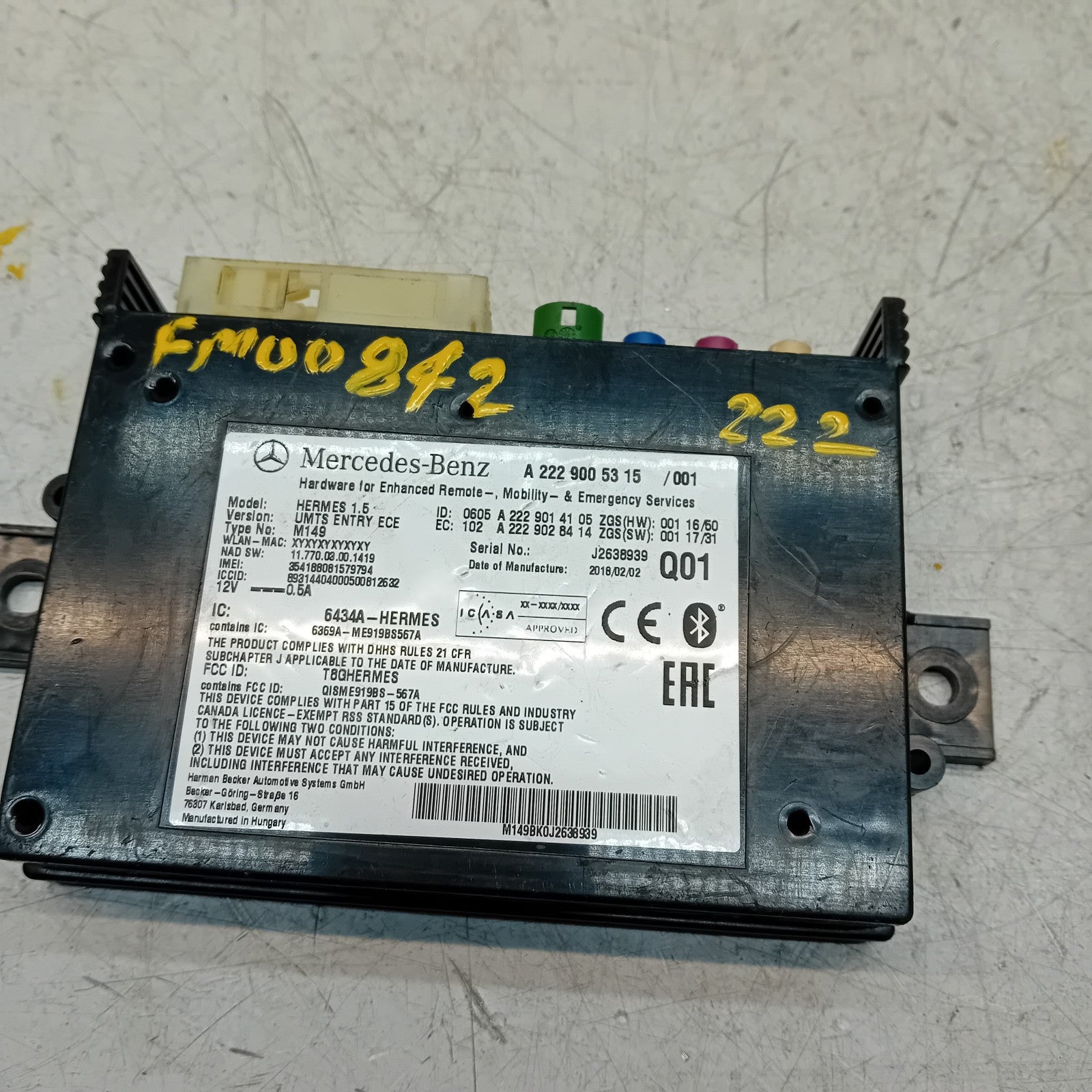 Mercedes W213 Bluetooth Hermes LTE Control Unit Module A2229005315  FM00842