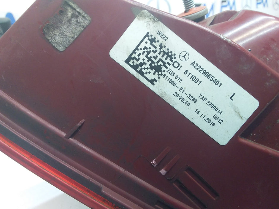 MERCEDES S-CLASS W222 REAR PASSENGER N/S TAIL LIGHT A2229065401 2016 FMT87