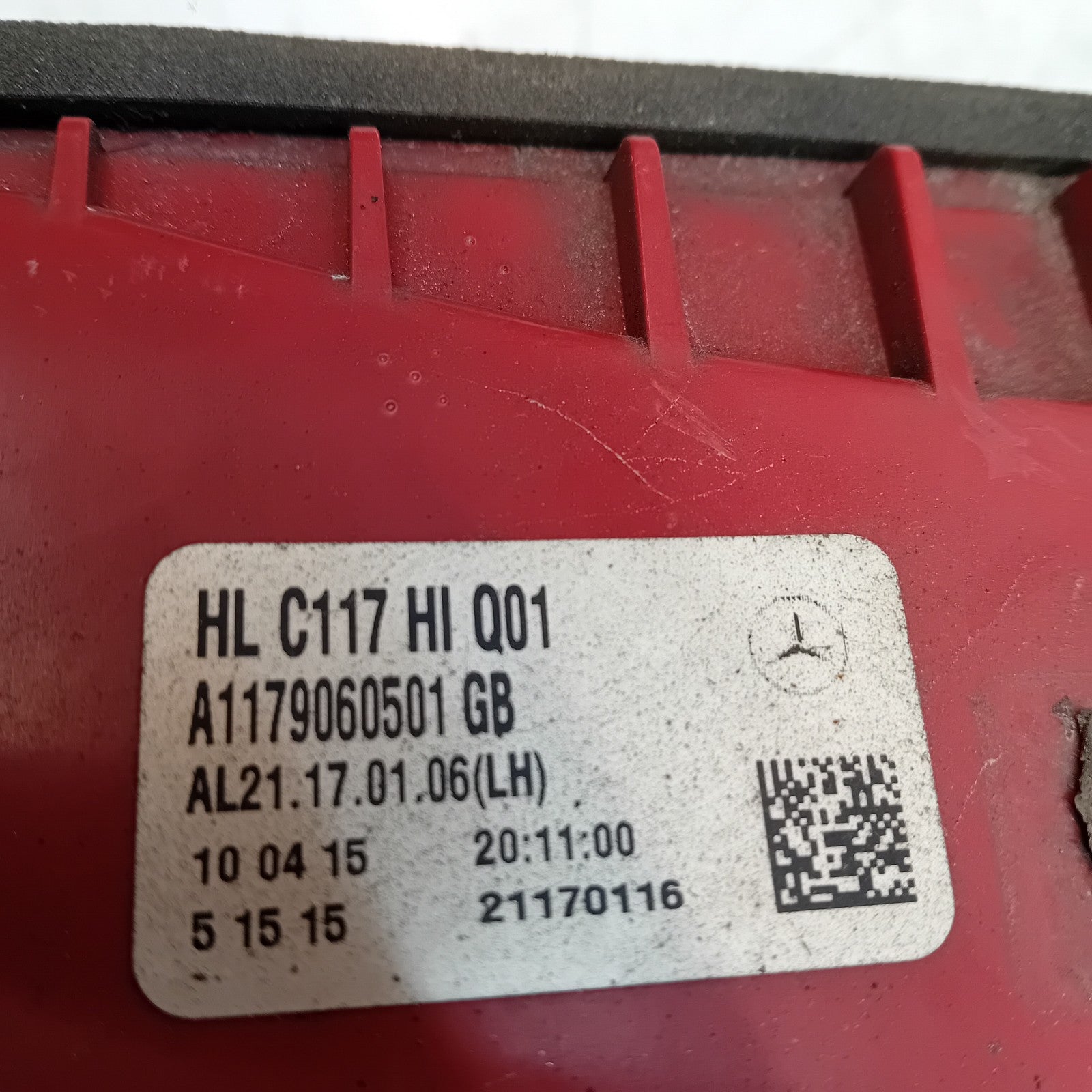 MERCEDES CLA W117 PASSENGER SIDE NS REAR TAIL LIGHT A1179060501 2017 FMT00879