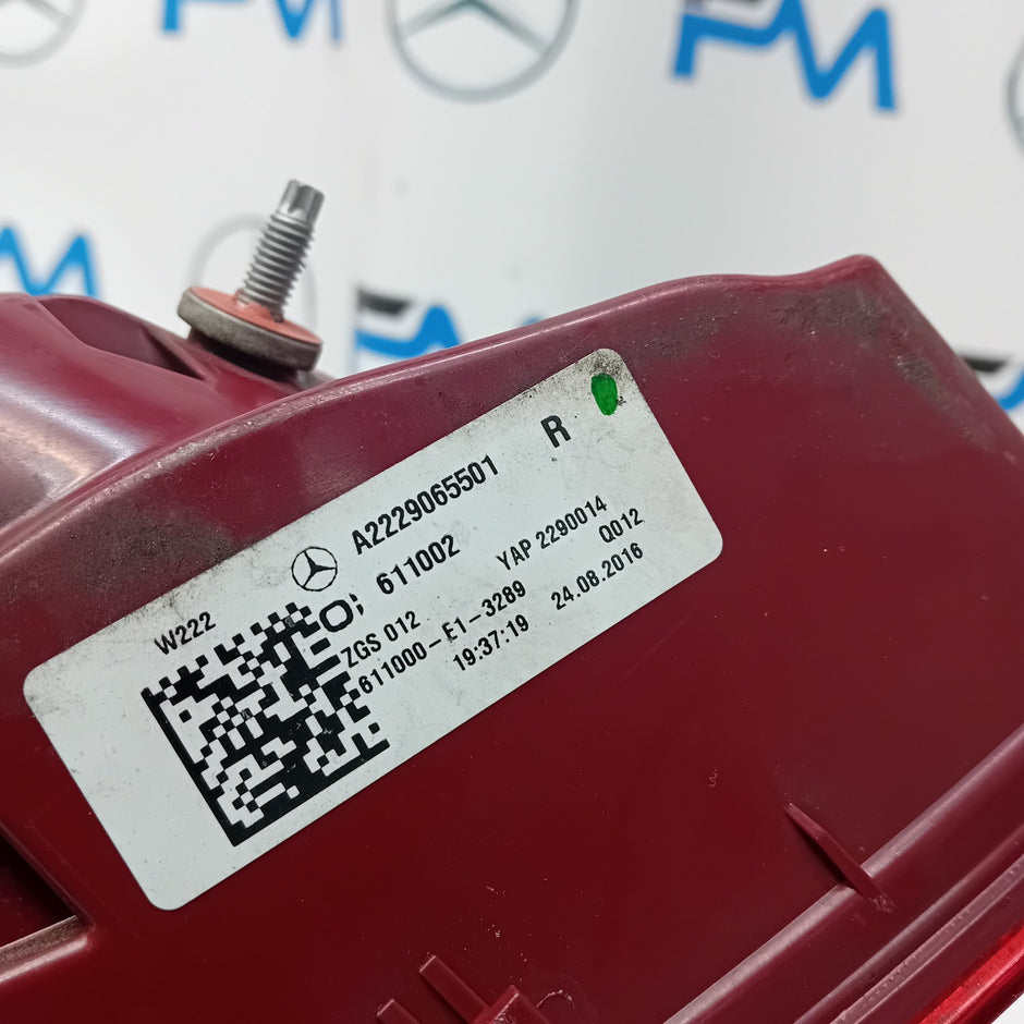 MERCEDES S-CLASS W222 DRIVER SIDE OS REAR TAIL LIGHT FMT183 2016 A2229065501