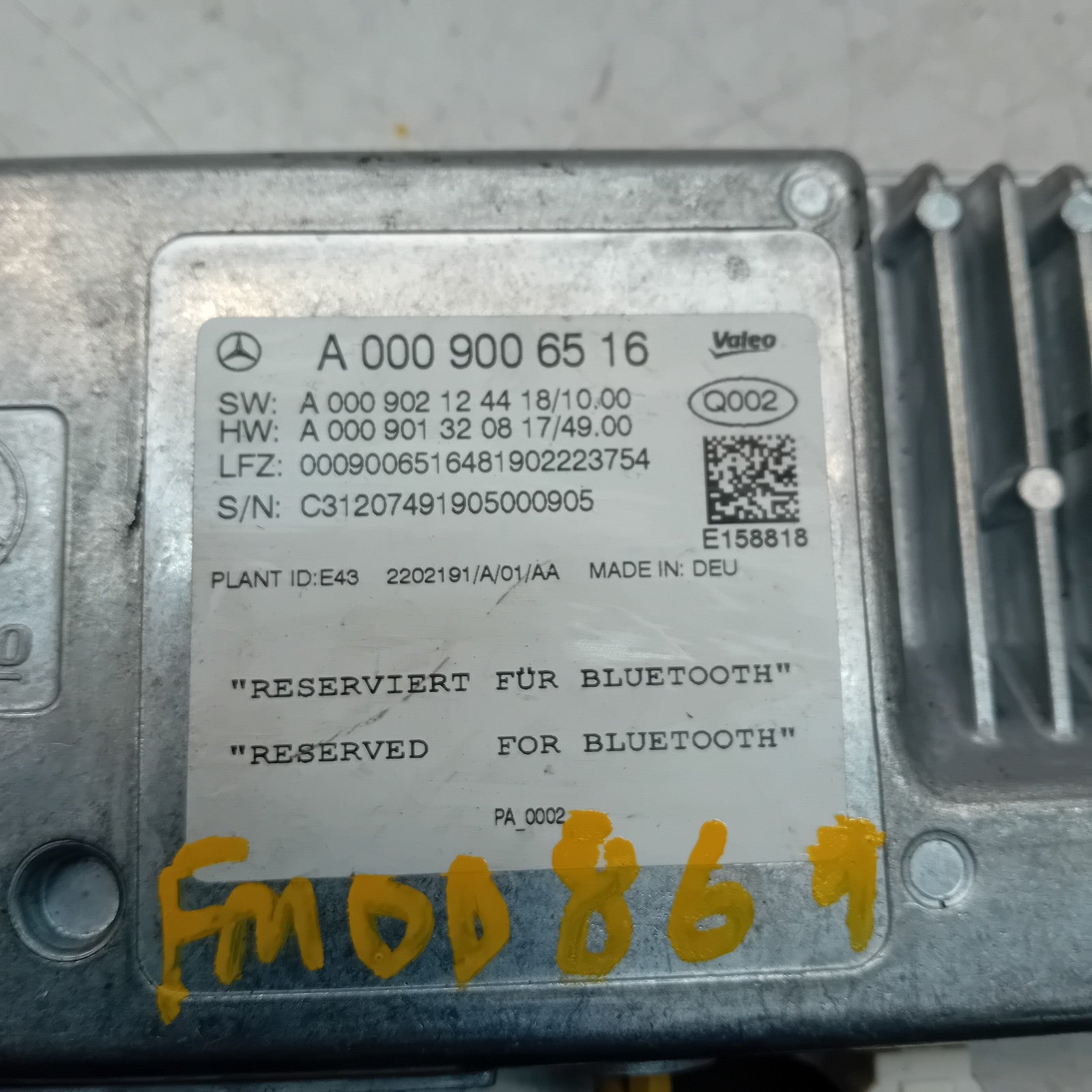 MERCEDES C-CLASS W205 BLUETOOTH PARKING CONTROL A0009006516 FM00869